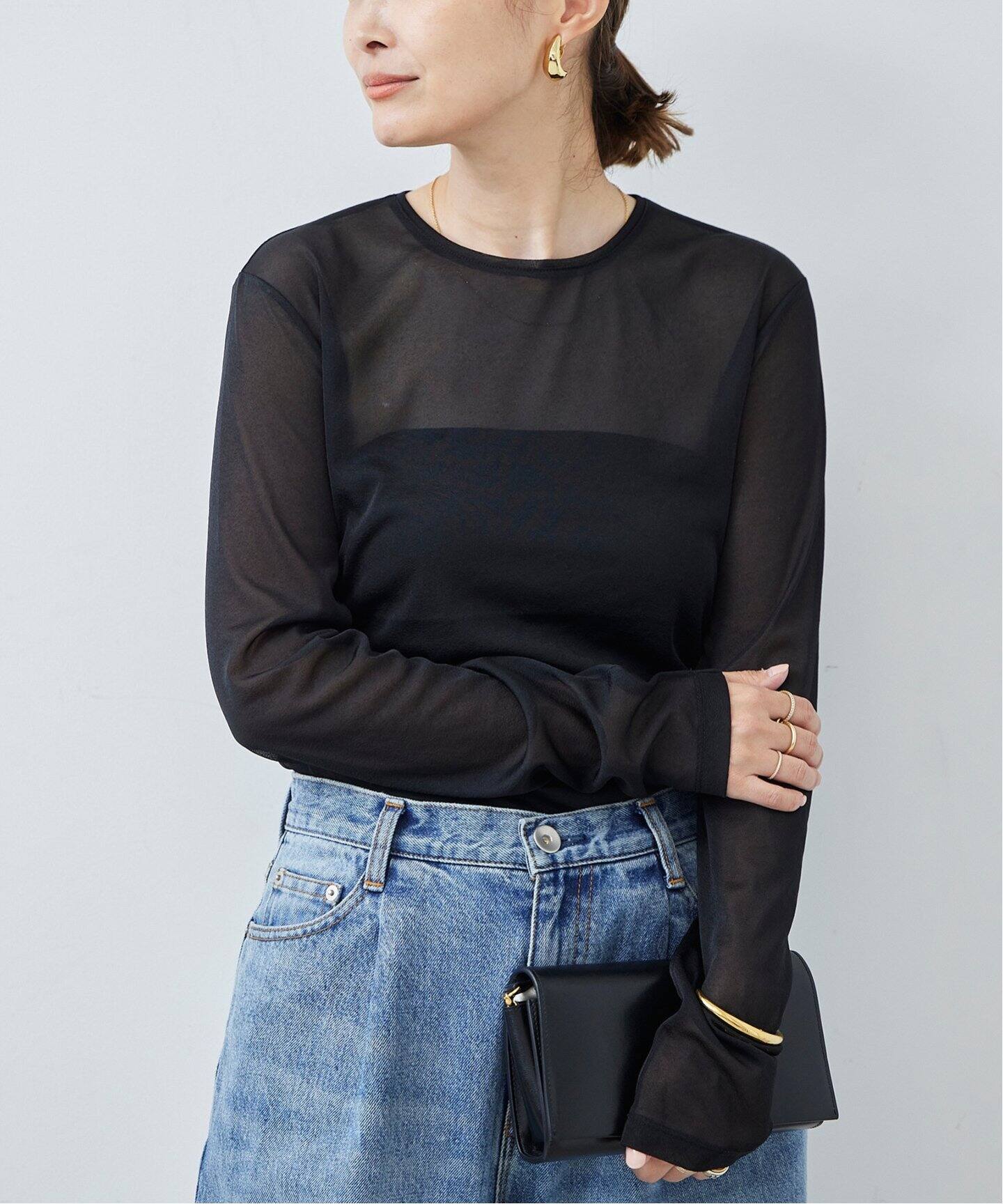 TIBI/ティビ】SHEER GAUZE LONGSLEEVE TOP（シャツ／ブラウス  