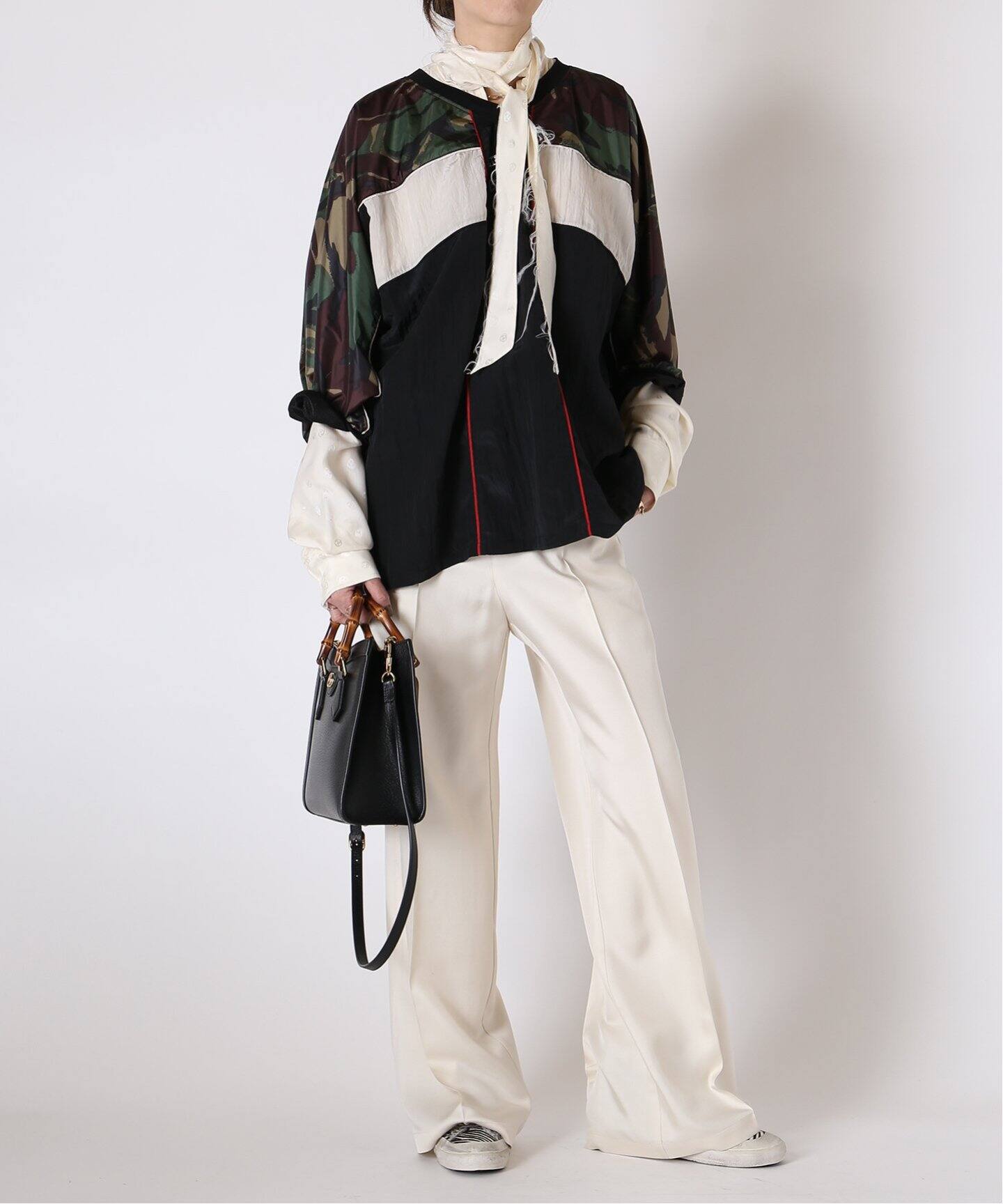 STAND ALONE/スタンド アローン】JACQUARED SILK ブラウス（シャツ  