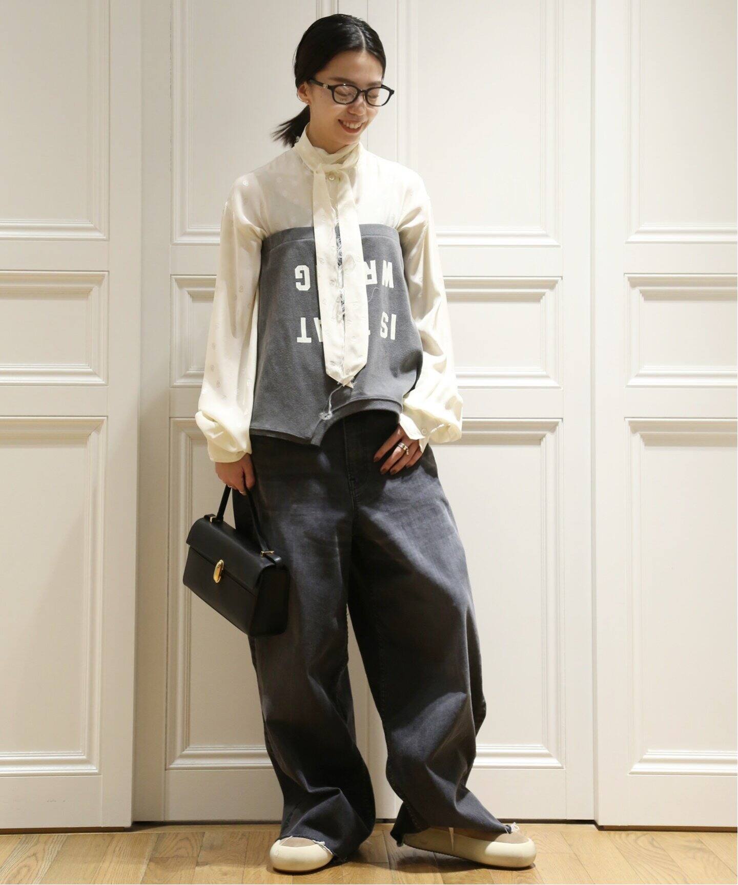 STAND ALONE/スタンド アローン】JACQUARED SILK ブラウス（シャツ  