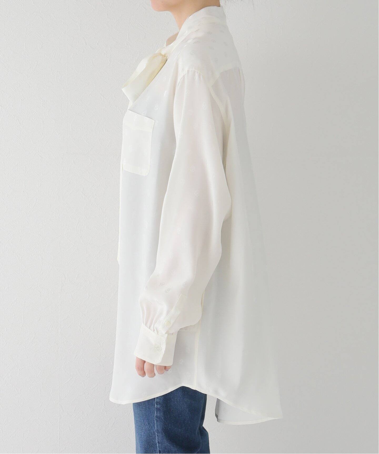 STAND ALONE/スタンド アローン】JACQUARED SILK ブラウス（シャツ  