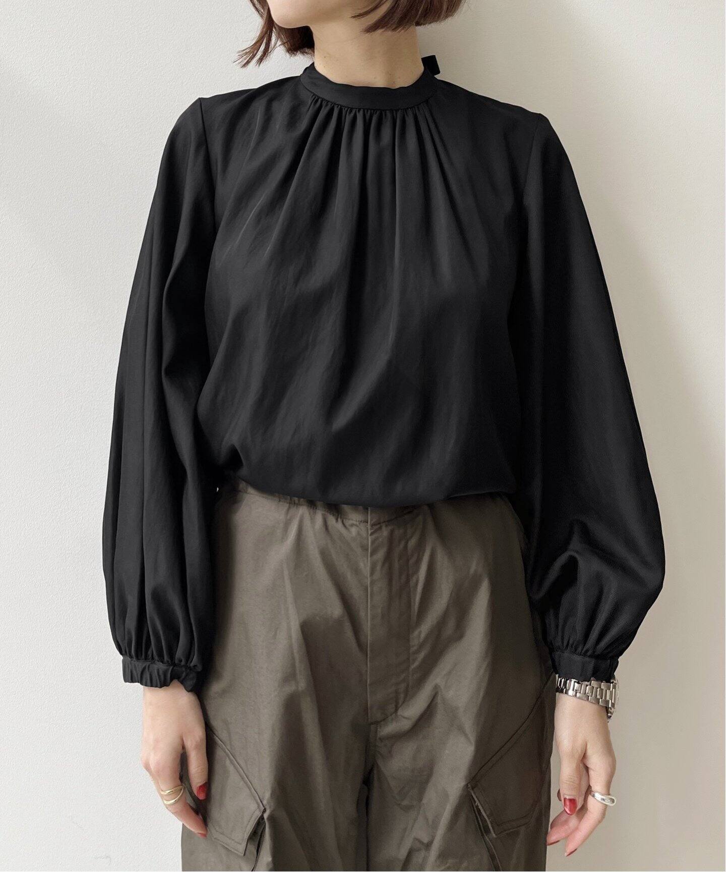 Crew neck Gather Blouse（シャツ／ブラウス）｜L 