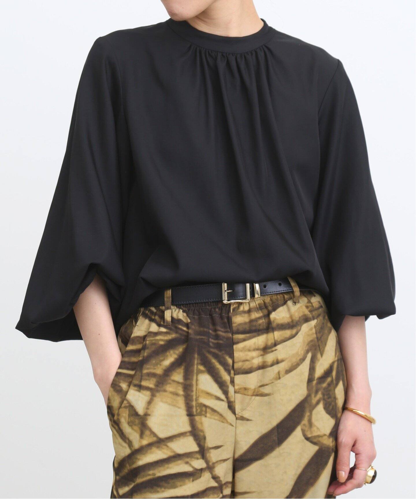 Crew neck Gather Blouse（シャツ／ブラウス）｜L 