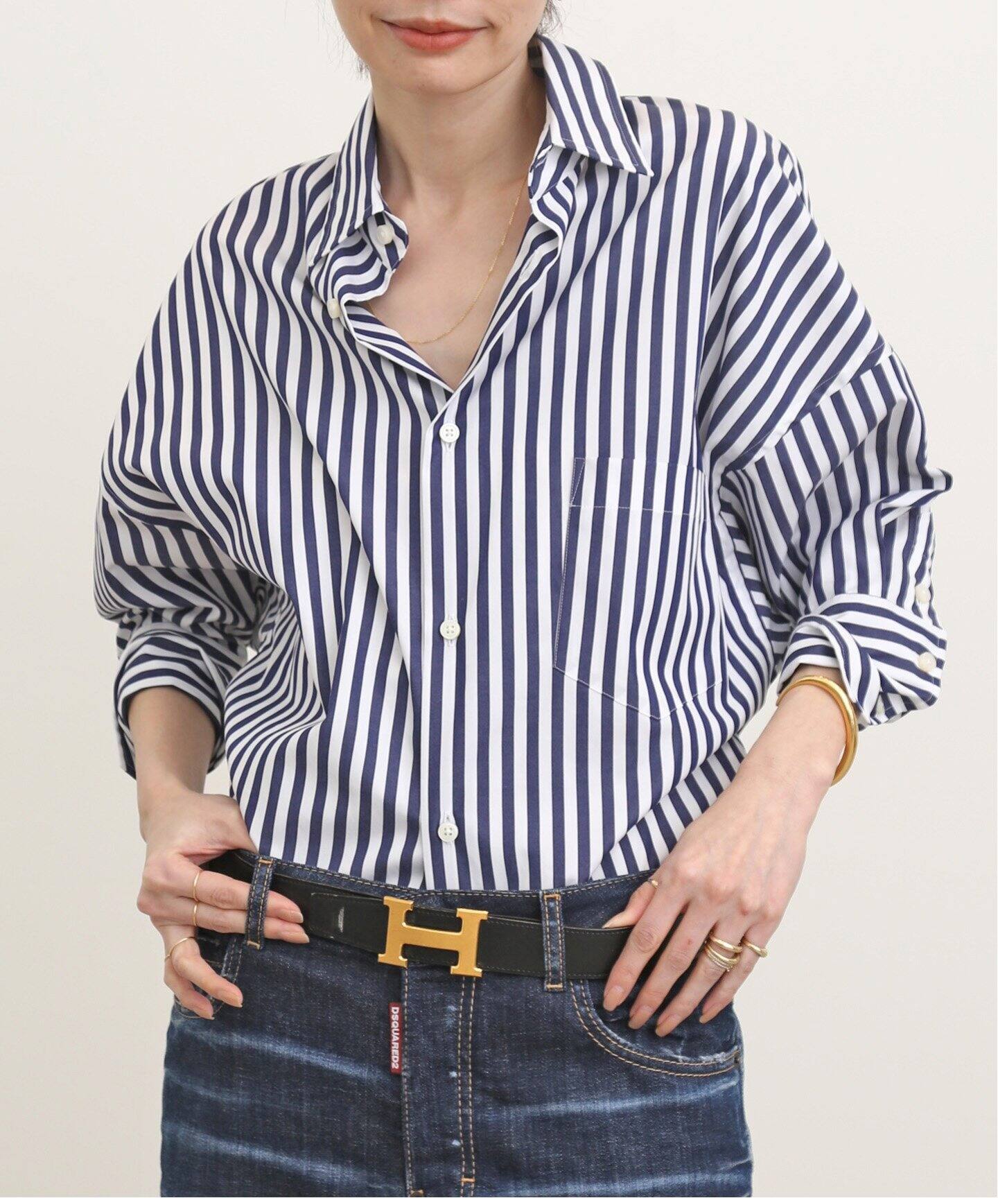 MADISONBLUE/マディソンブルー】J.BRADLEY CUFF SH L.STRIPE（シャツ 