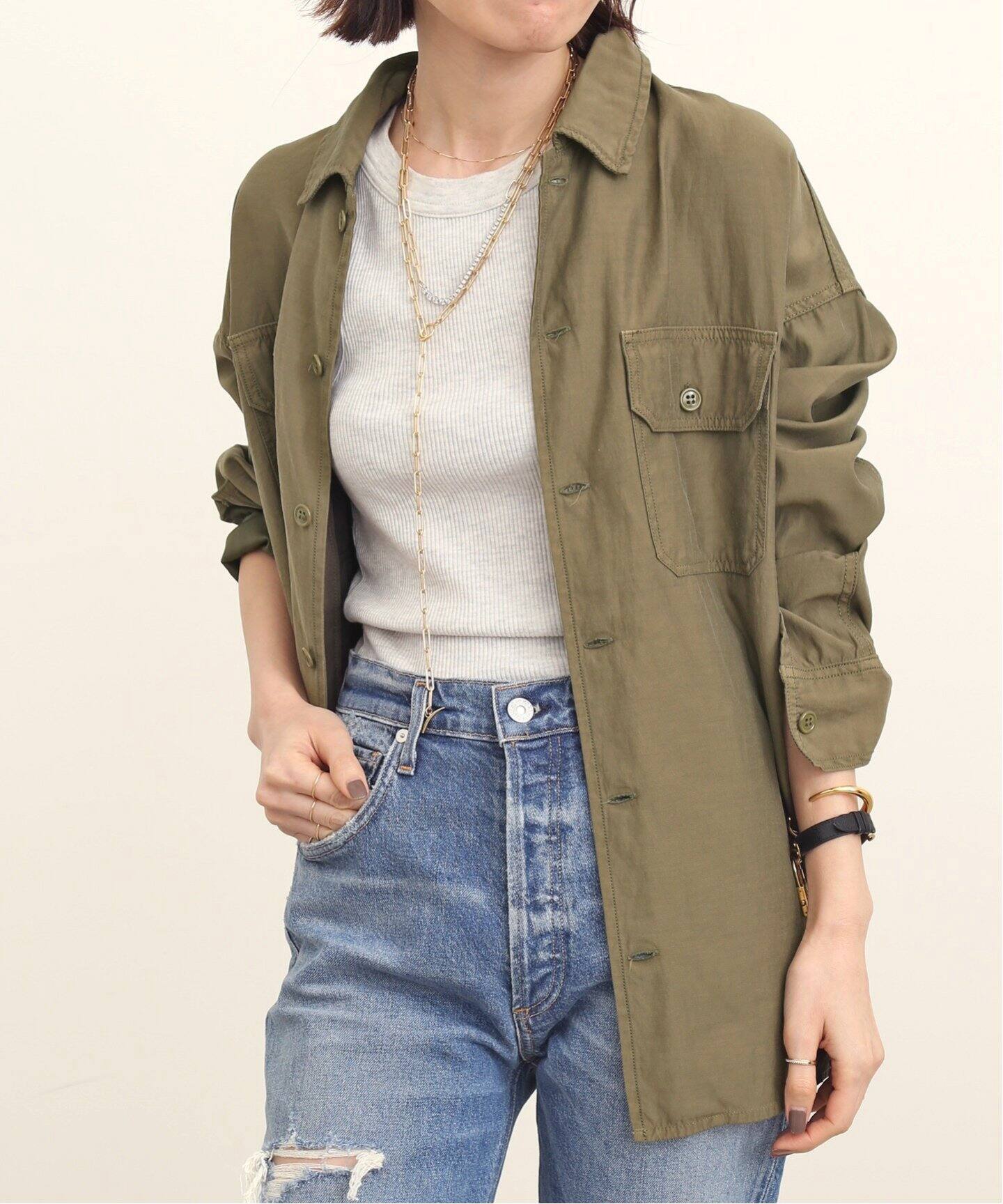 REMI RELIEF/レミレリーフ】Military Shirt（シャツ／ブラウス）｜L 