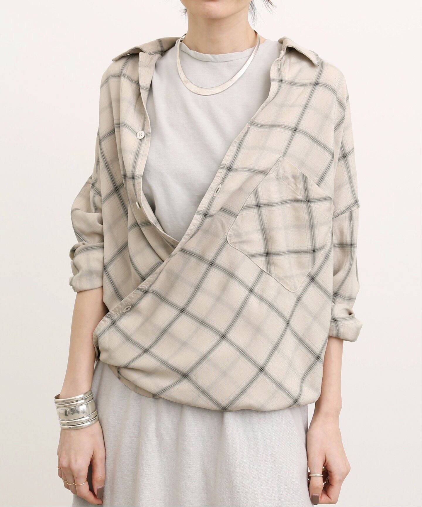 REMI RELIEF/レミレリーフ】CHECK 2WAY SHIRT（シャツ／ブラウス）｜L 