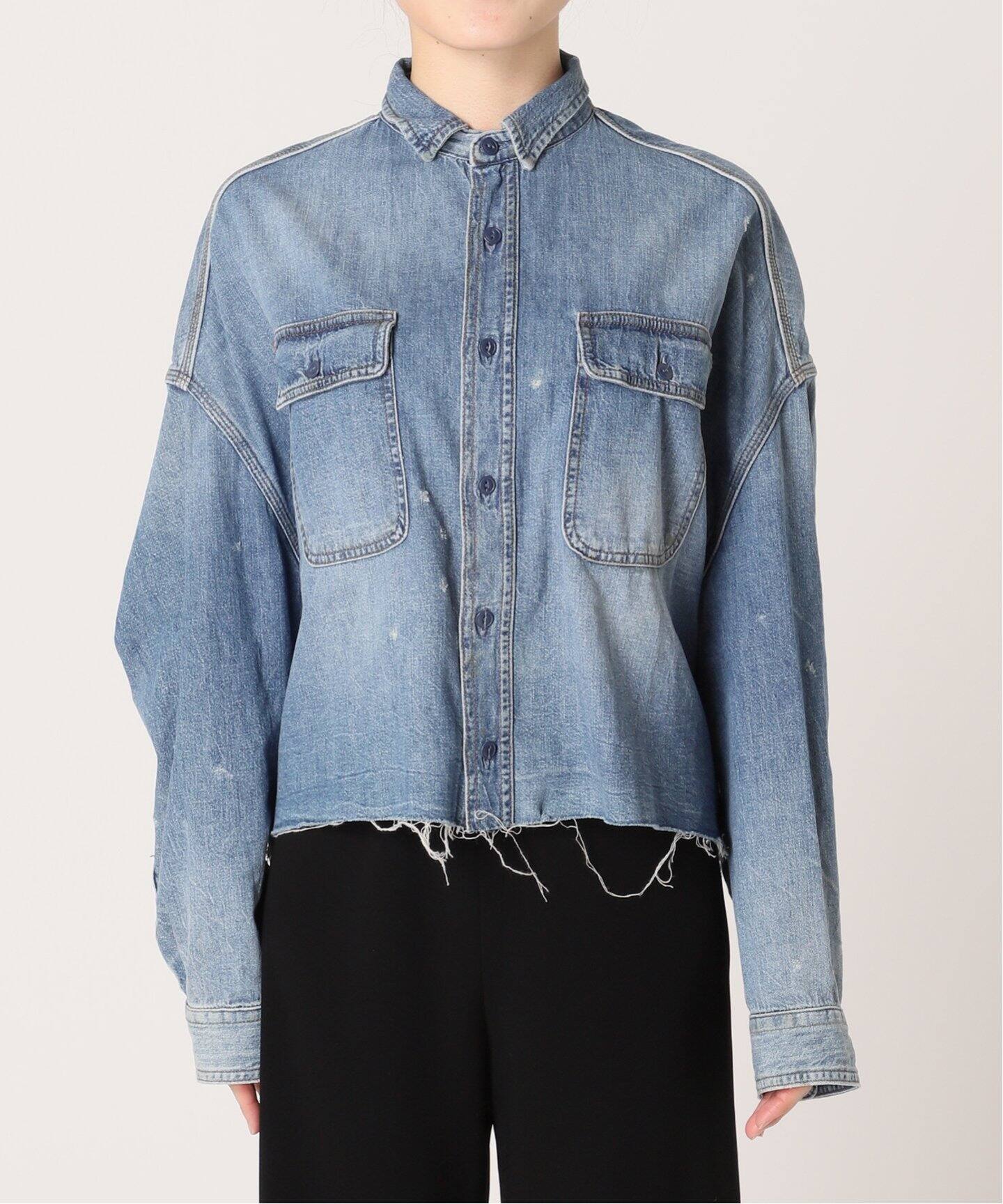 R13/アールサーティーン】CROPPED DENIM SHIRT（シャツ／ブラウス 