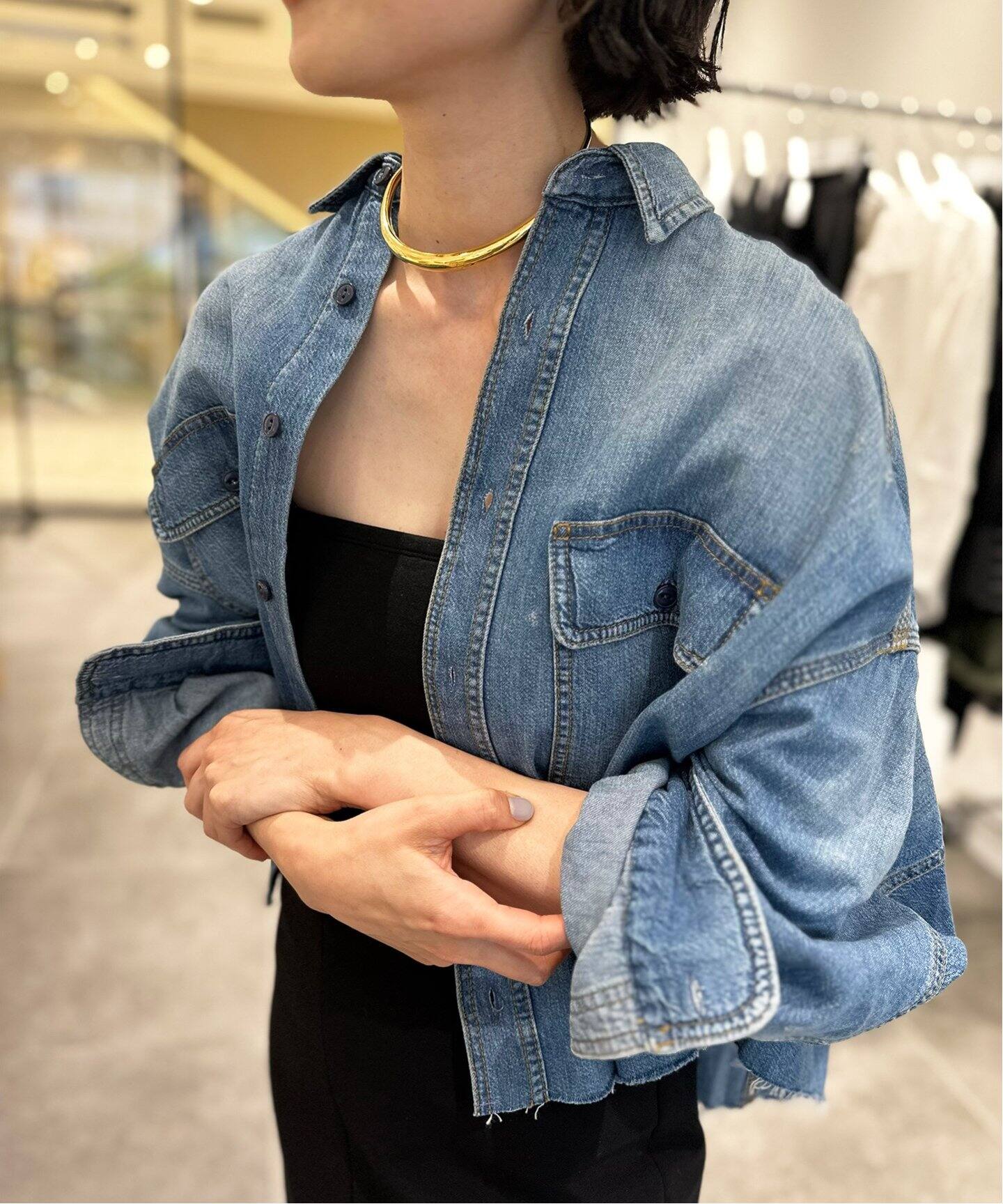 R13/アールサーティーン】CROPPED DENIM SHIRT（シャツ／ブラウス 