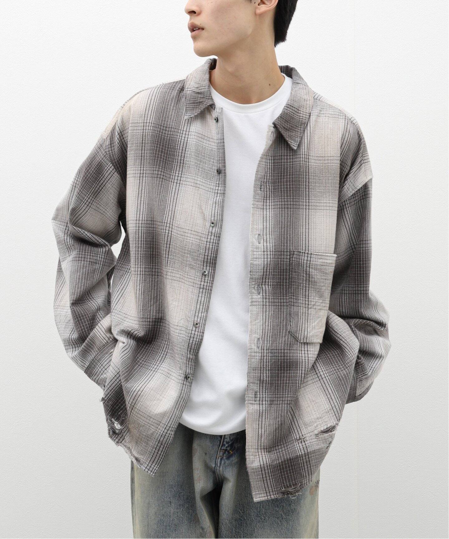 ANCELLM / アンセルム】DAMAGED FLANNEL CHECK SHIRT（シャツ  