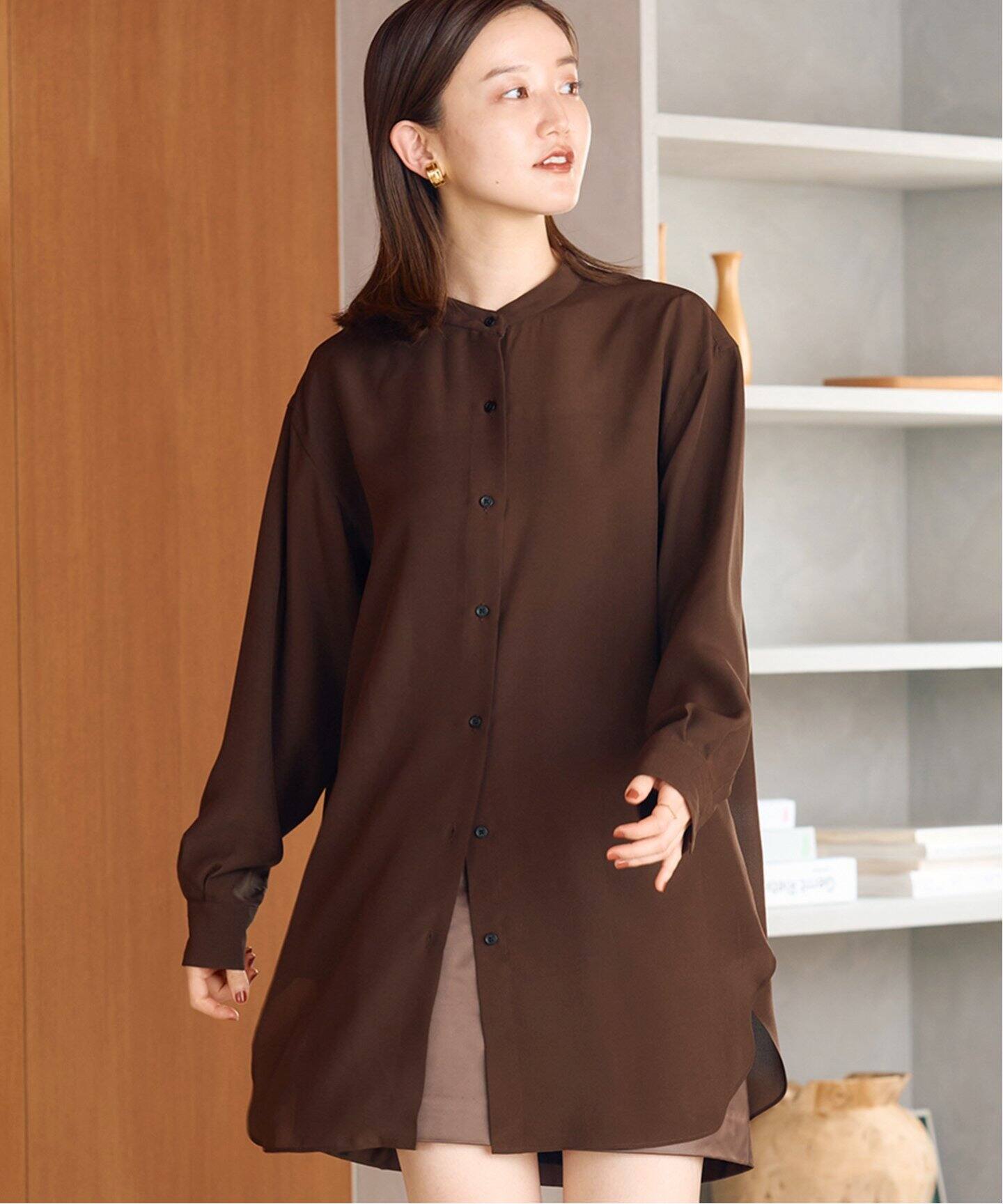 シルクデシン バンドカラーシャツ（シャツ／ブラウス）｜IENA（イエナ  