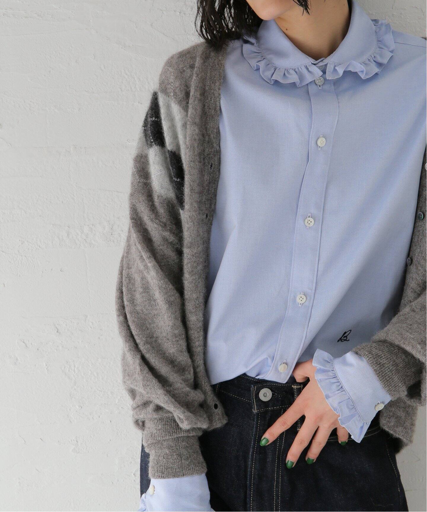 MADISONBLUE/マディソンブルー】ROUND COLLAR FRILL SH L.OX フリル  