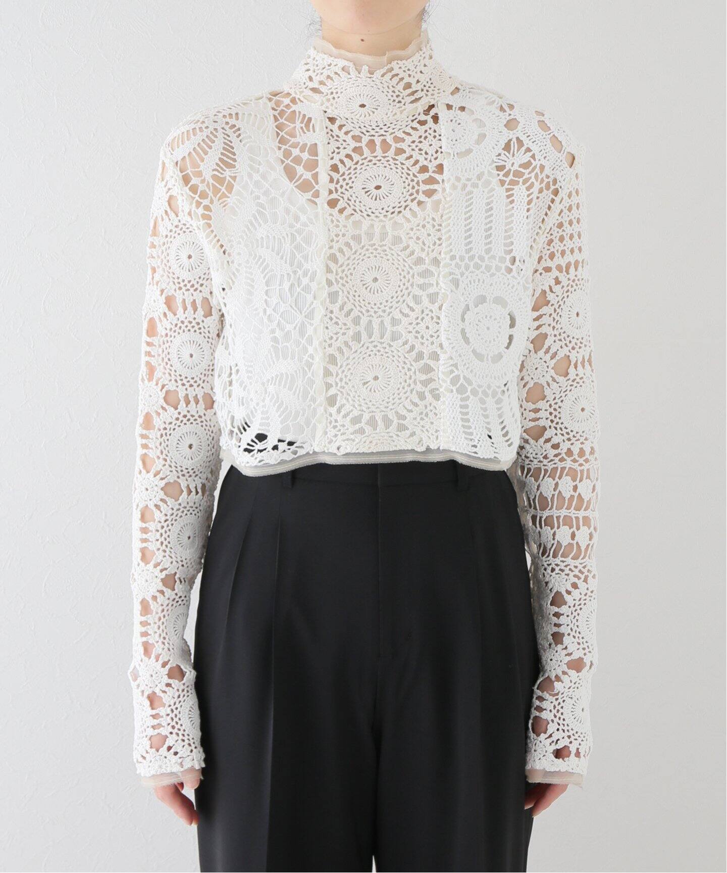MALION Vintage/マリオンヴィンテージ】crochet lace highneck top  