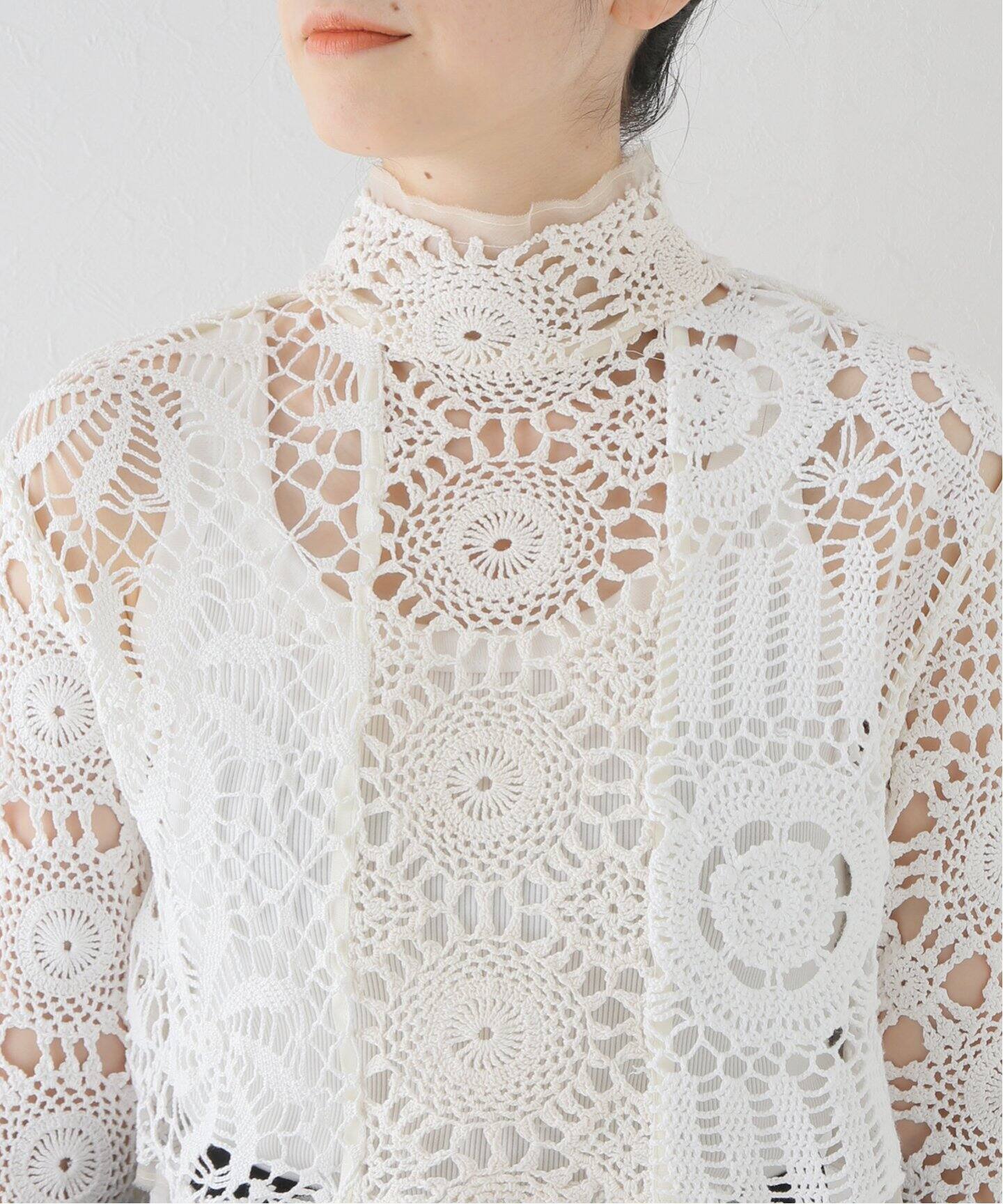 MALION Vintage/マリオンヴィンテージ】crochet lace highneck top 