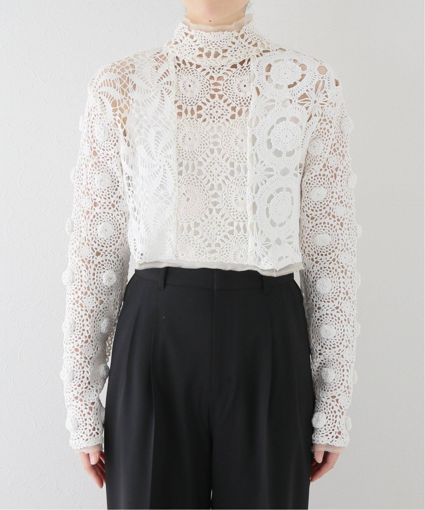 MALION Vintage/マリオンヴィンテージ】crochet lace highneck top  