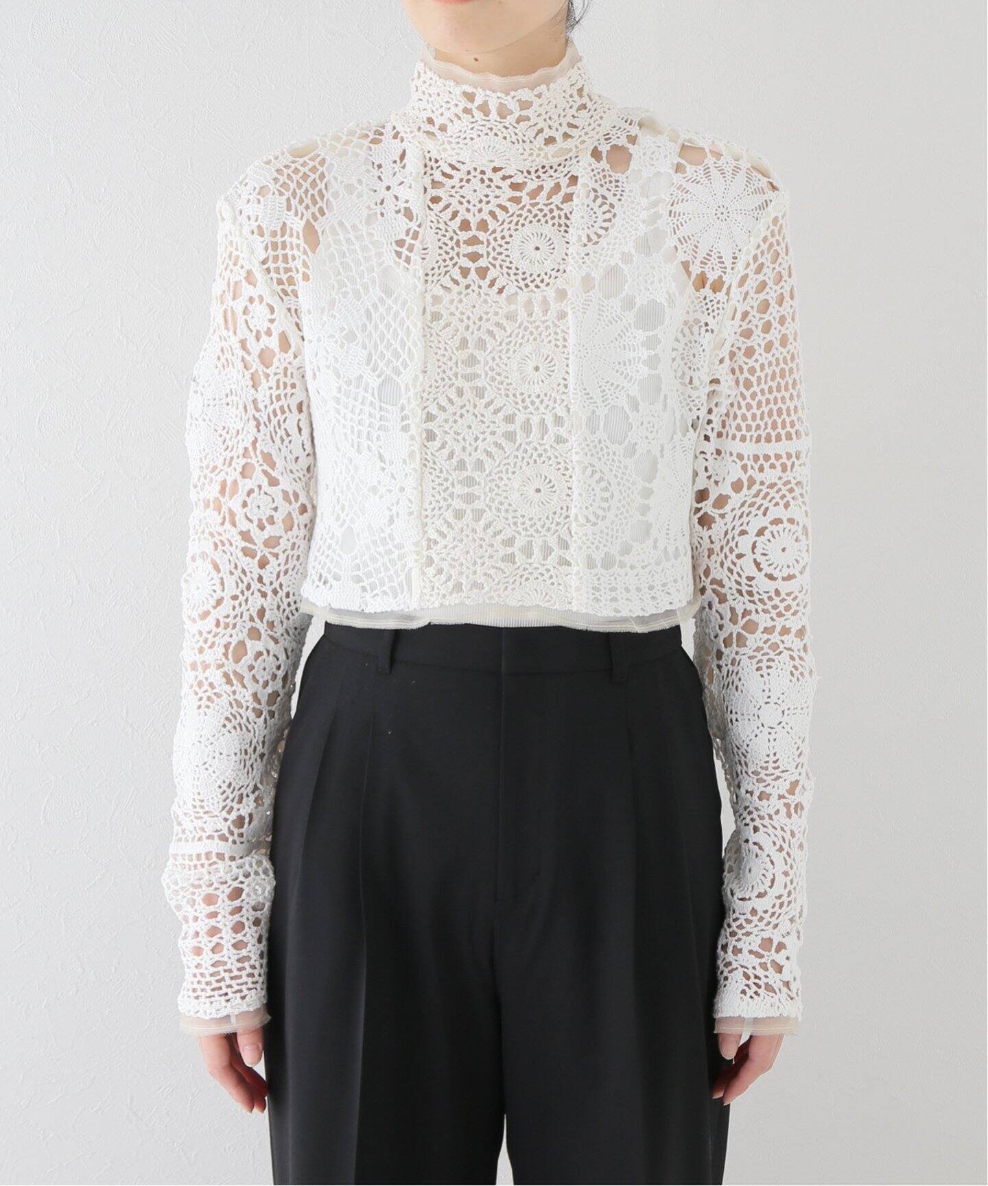 MALION Vintage/マリオンヴィンテージ】crochet lace highneck top  
