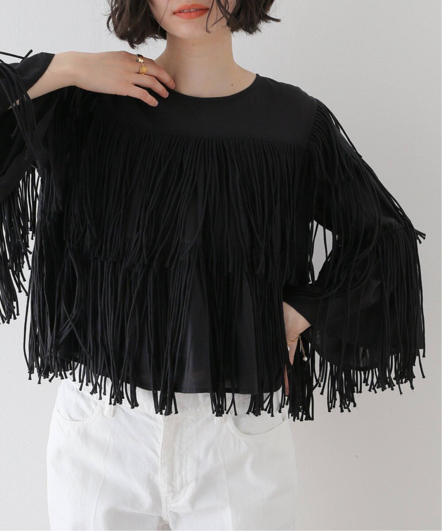 crinkle crinkle crinkle】 cotton voil fringe cropped blous（シャツ 
