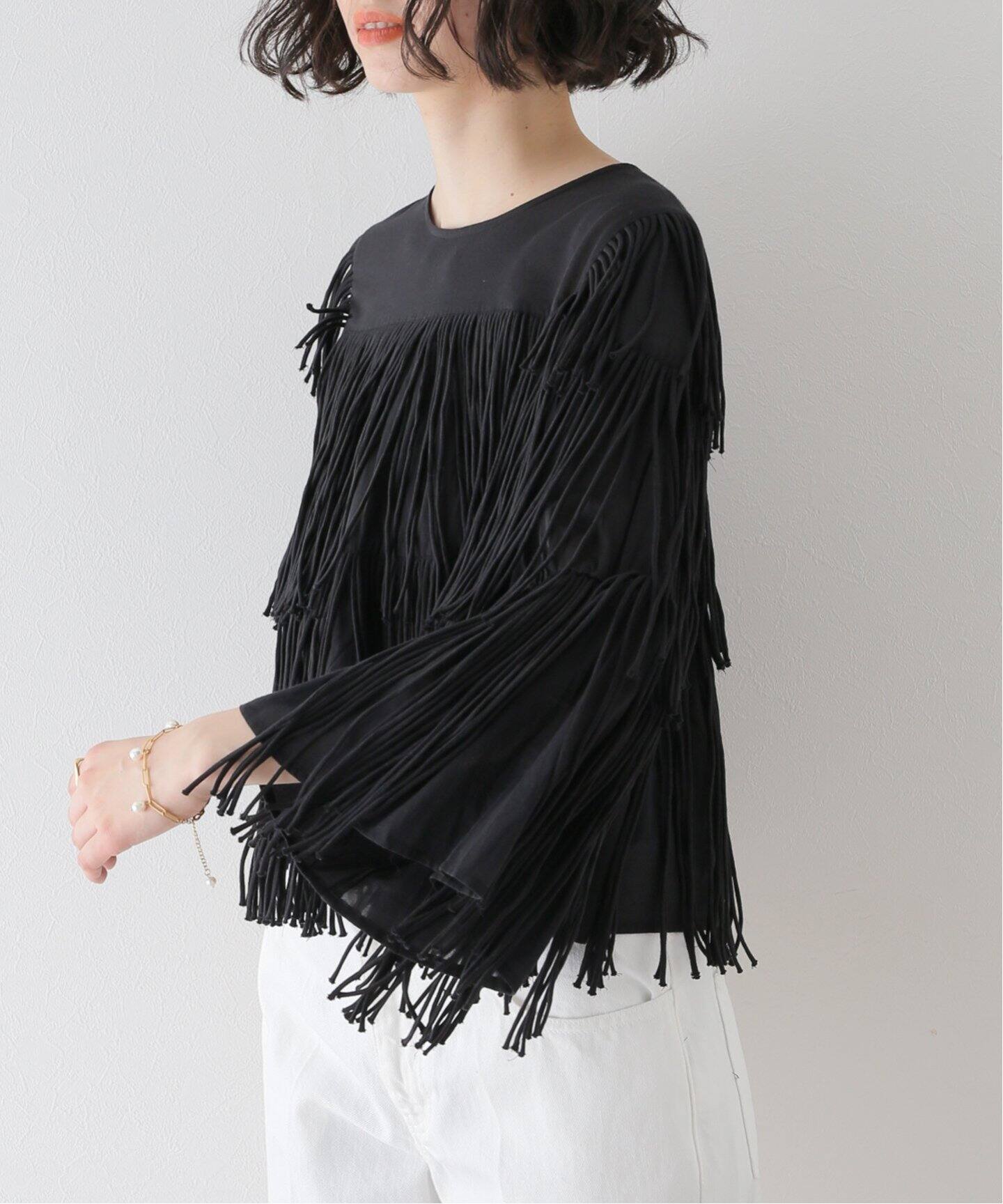 crinkle crinkle crinkle】 cotton voil fringe cropped blous（シャツ 