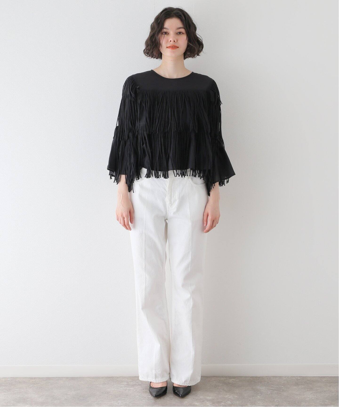 crinkle crinkle crinkle】 cotton voil fringe cropped blous（シャツ 