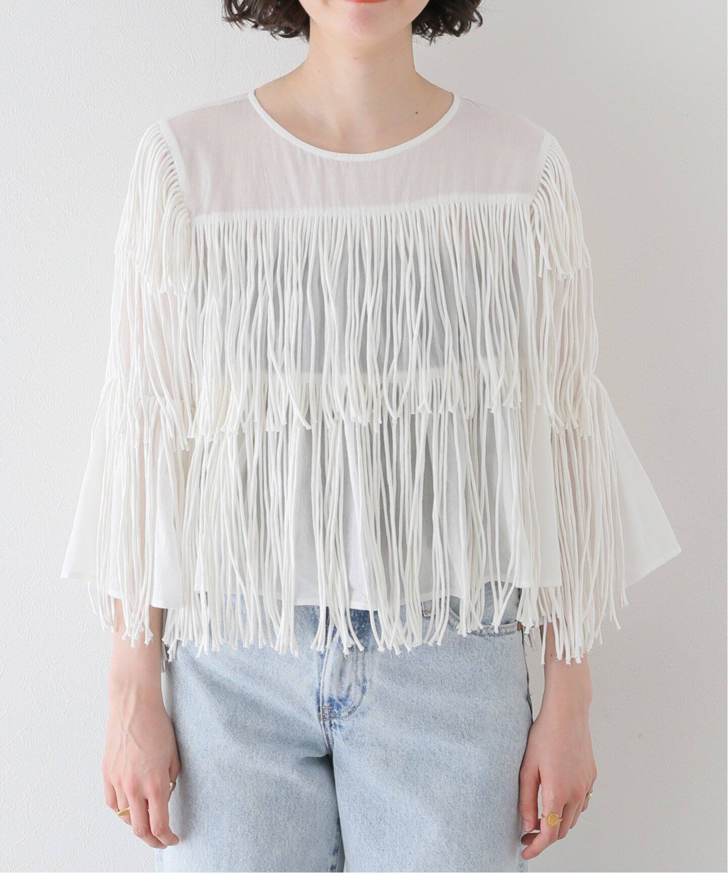 crinkle crinkle crinkle】 cotton voil fringe cropped blous（シャツ 