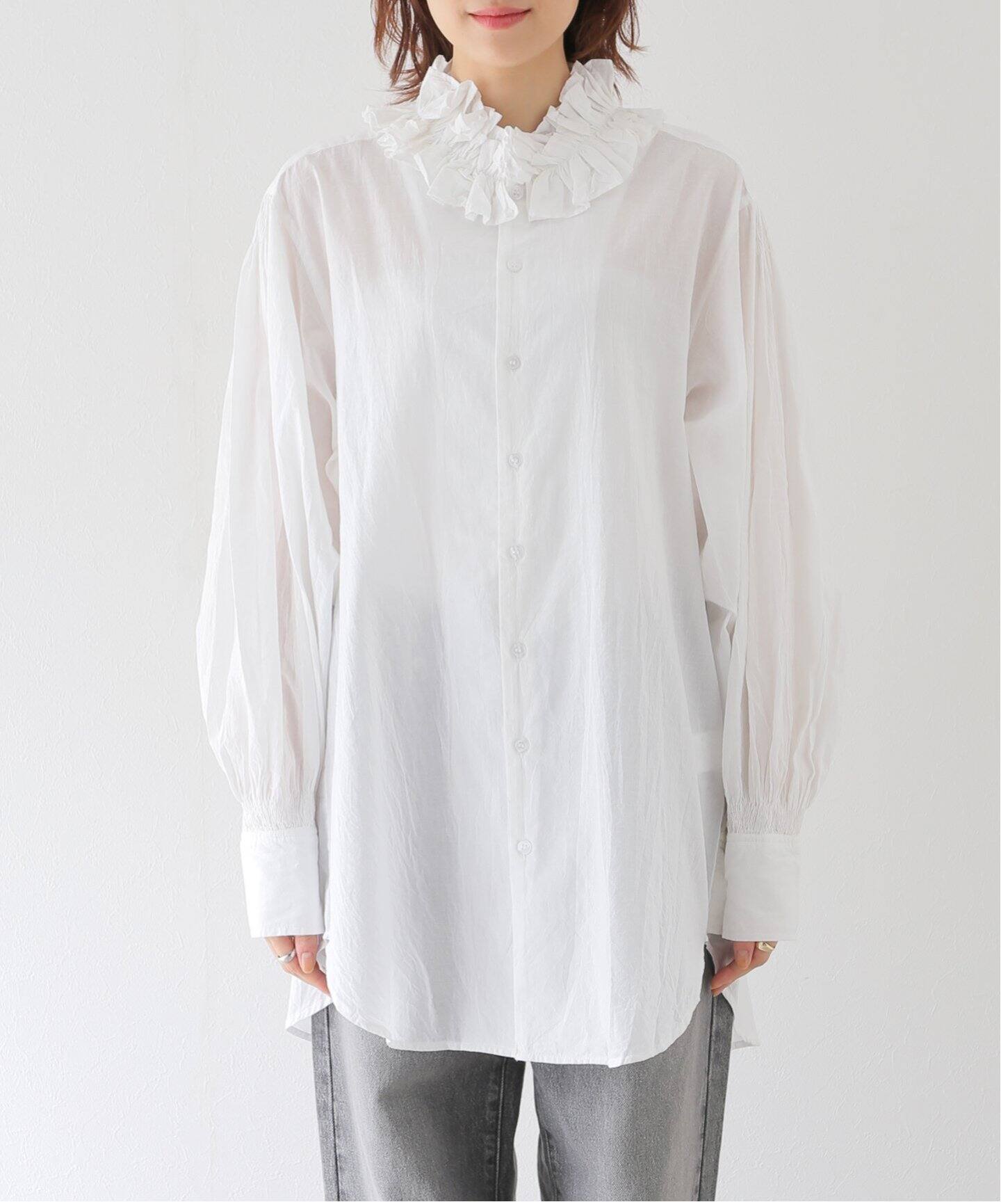 crinkle crinkle crinkle】cotton frill coller shirts：シャツ 