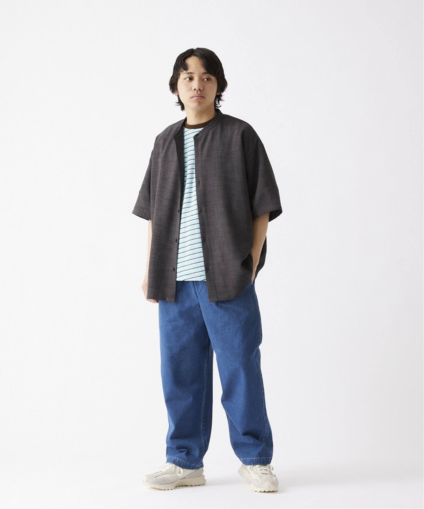 JS relume TECH CANVASバンドカラー半袖シャツ M TECH CANVAS バンドカラー 半袖シャツ（シャツ／ブラウス