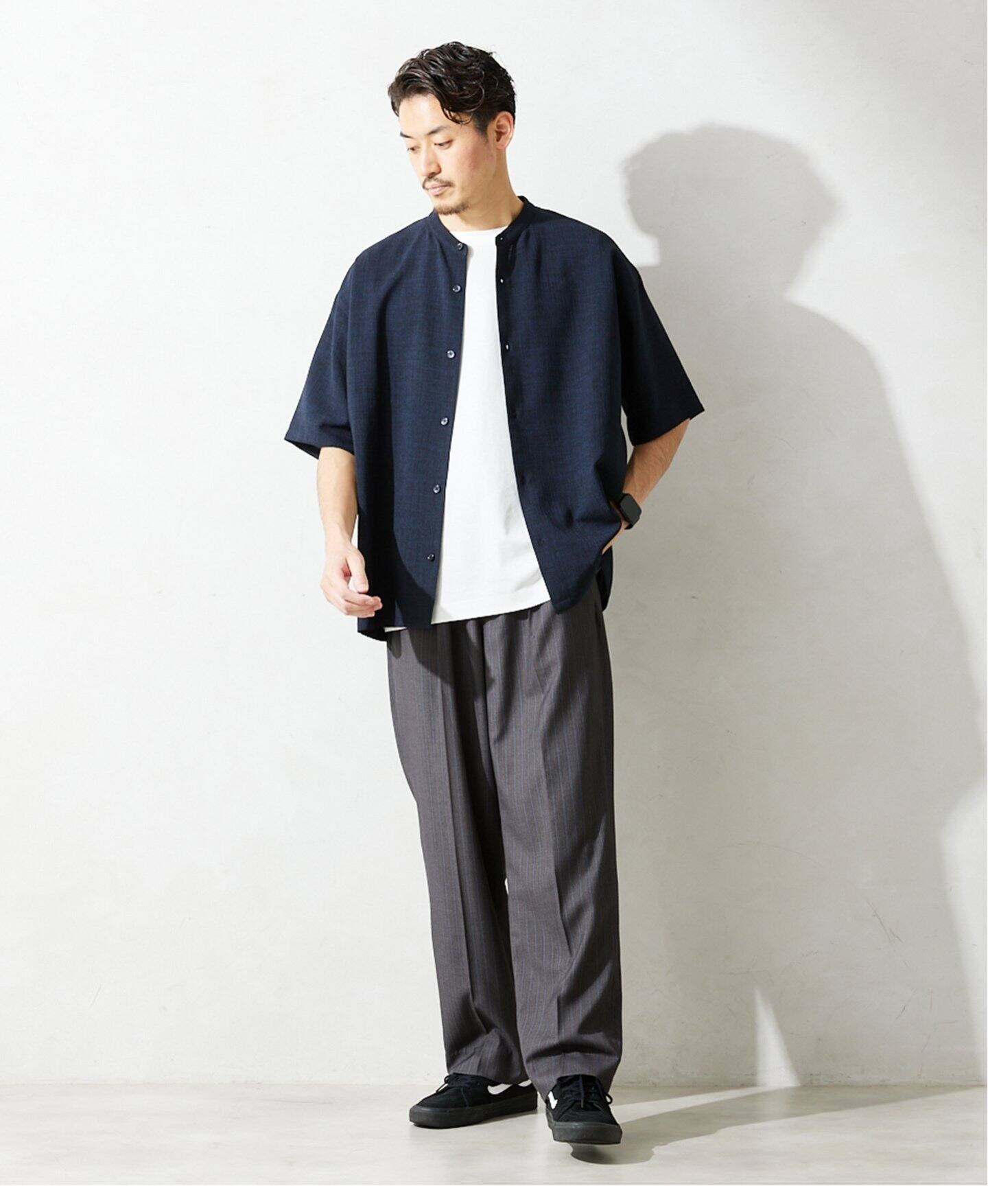 JS relume TECH CANVASバンドカラー半袖シャツ M TECH CANVAS バンドカラー 半袖シャツ（シャツ／ブラウス