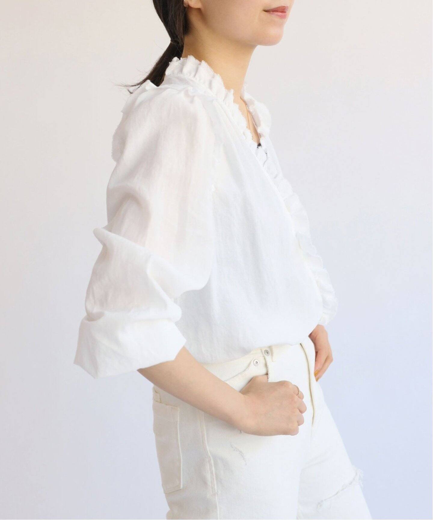 追加3》コットンシュリンクフリルブラウス（シャツ／ブラウス）｜IENA  