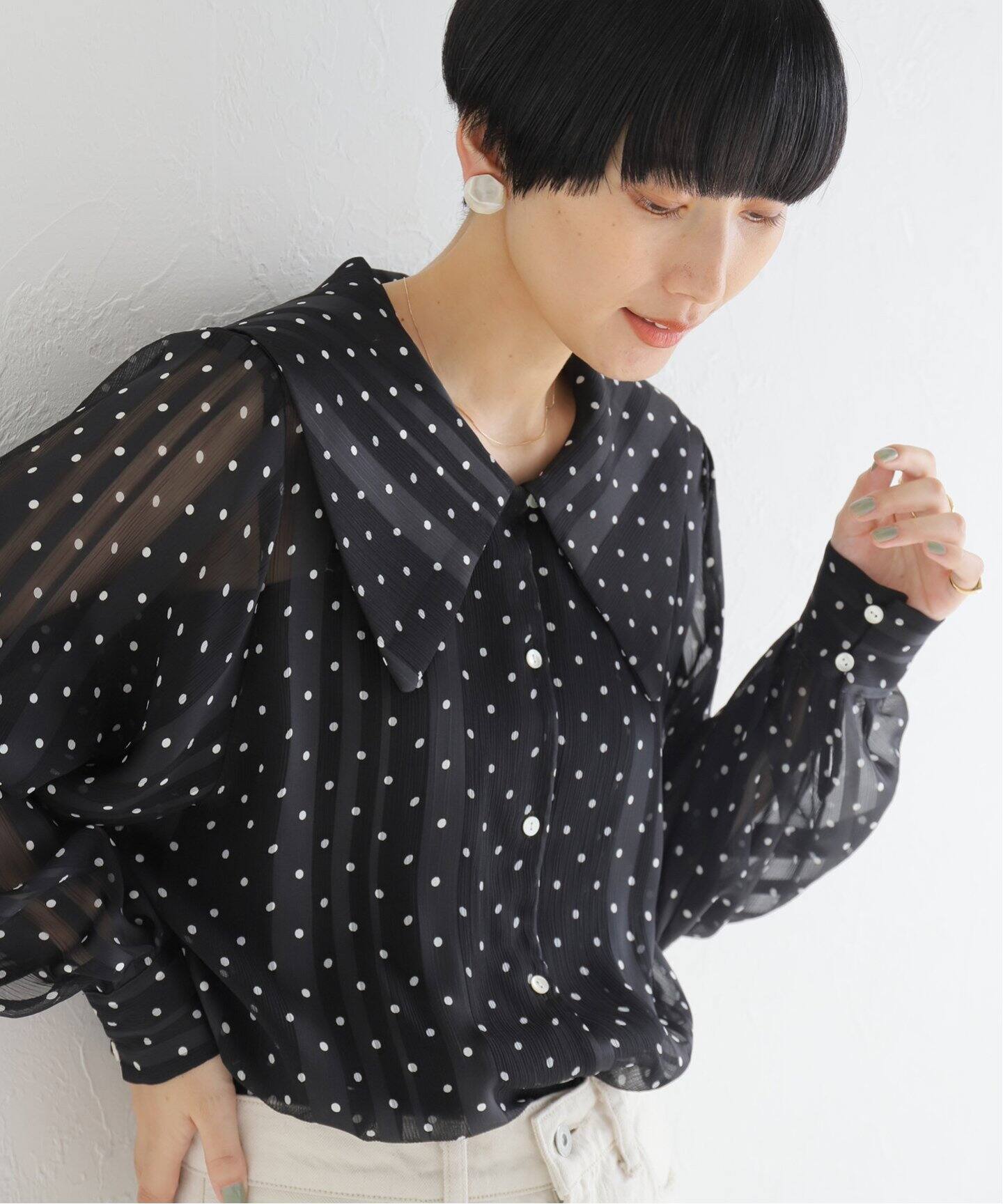 A PUPIL/ア ピューピル】BIG CLR BLOUSE -DOTS ドットブラウス（シャツ 
