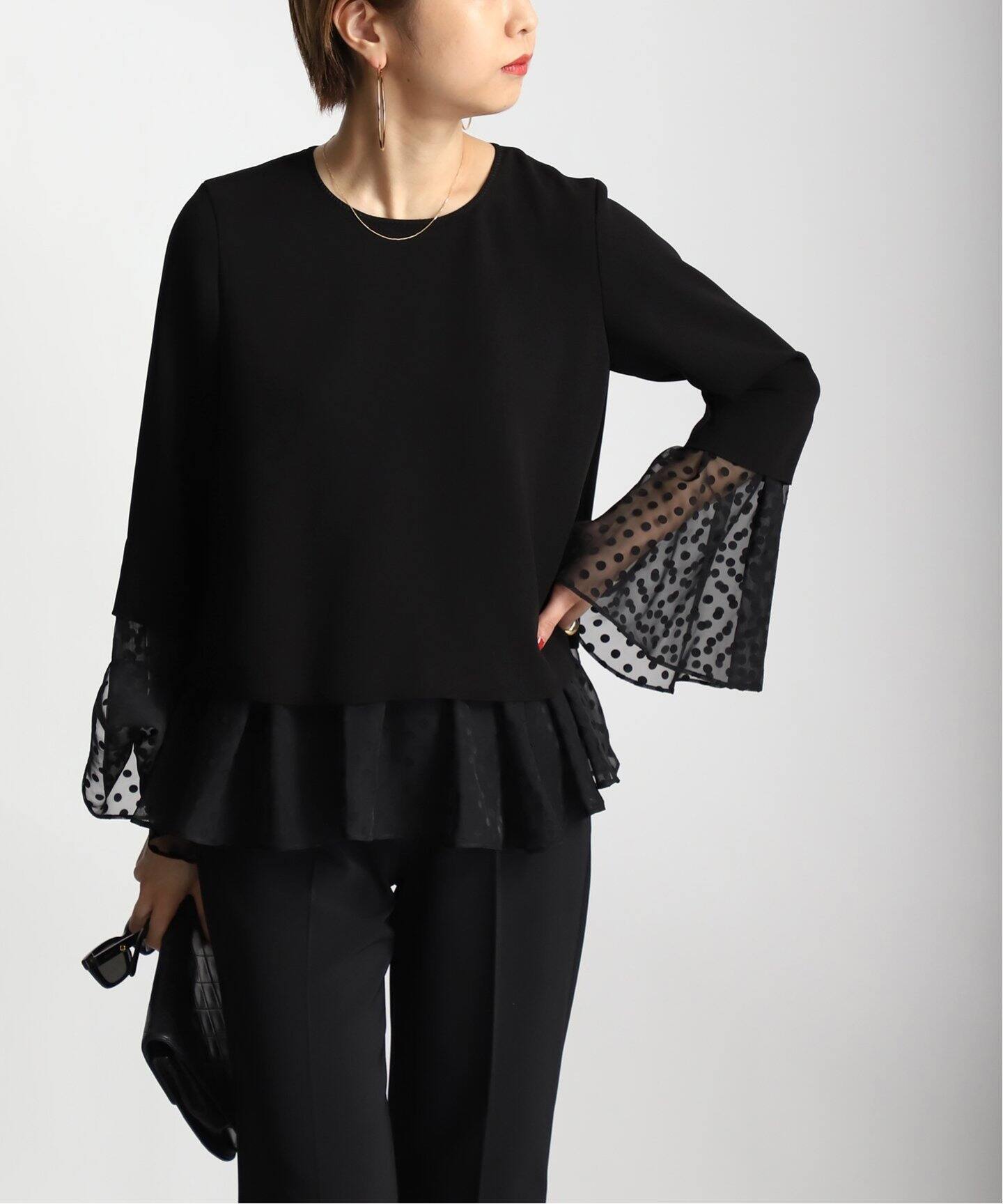 Room no.8 BLACK/ルームエイトブラック】DOT LACE CHANGE DRAPE TOPS 