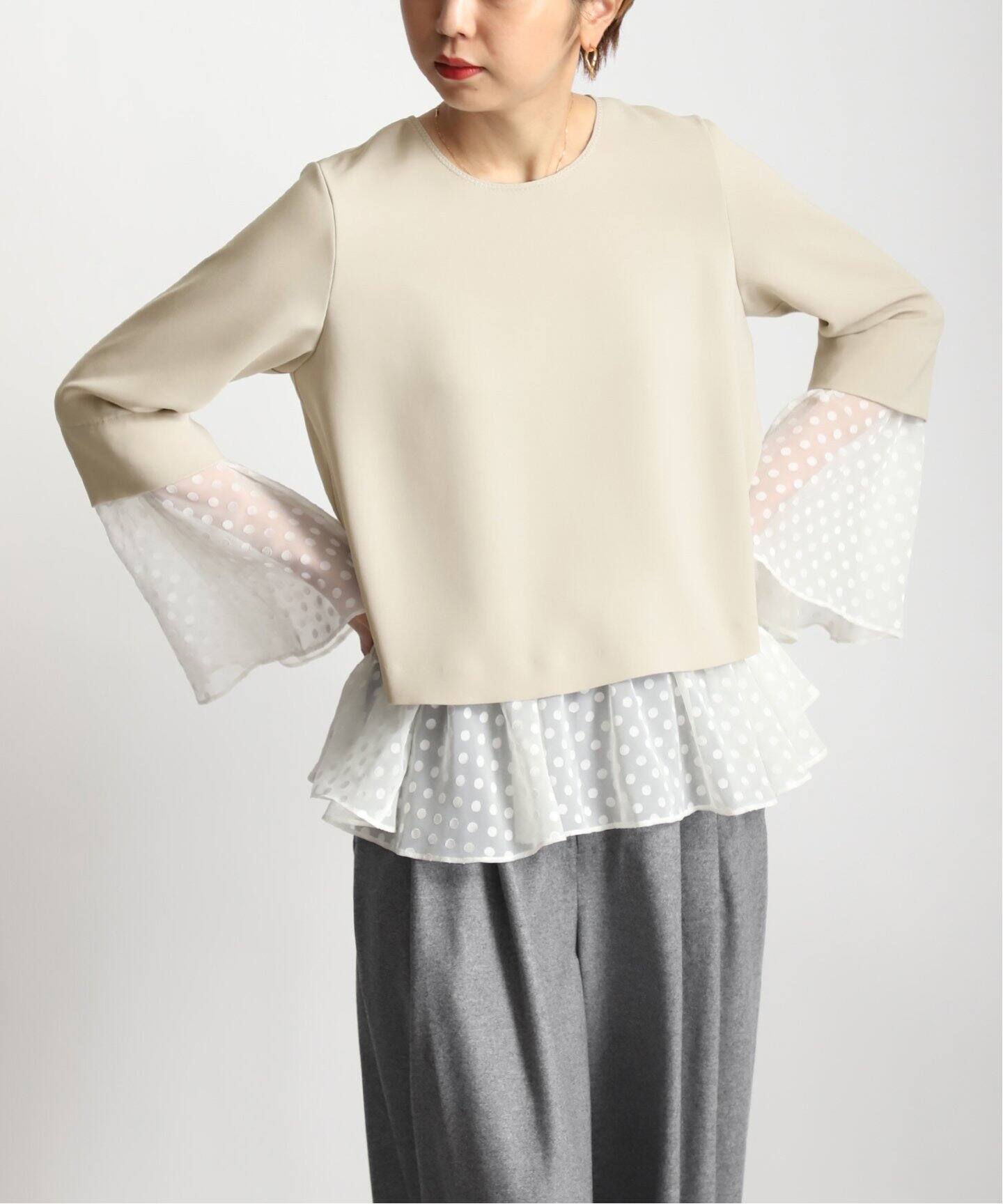 Room no.8 BLACK/ルームエイトブラック】DOT LACE CHANGE DRAPE TOPS 