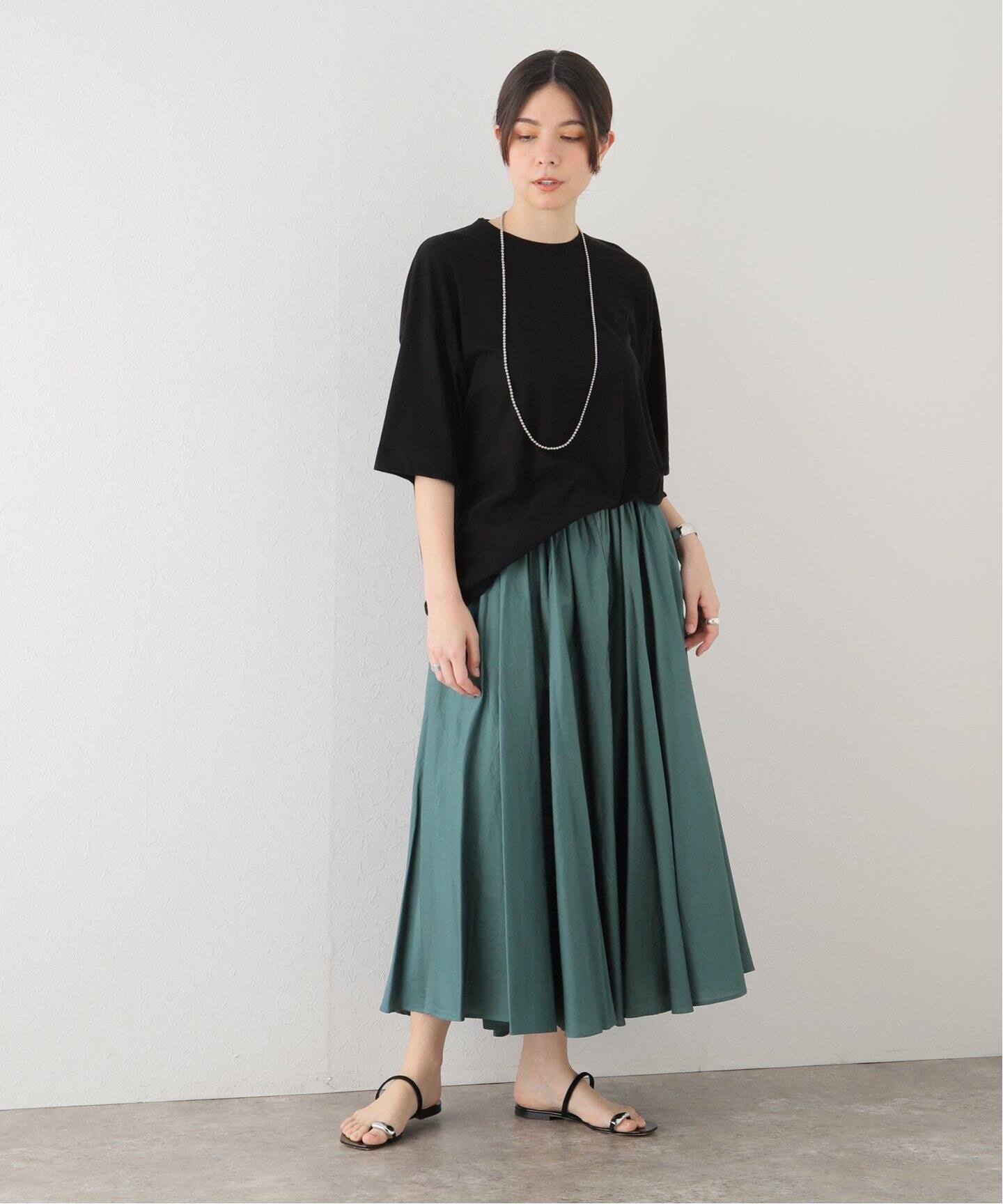 ATON / エイトン】MICRO COTTON SATEN GATHERED SKIRT（ロング・マキシ  