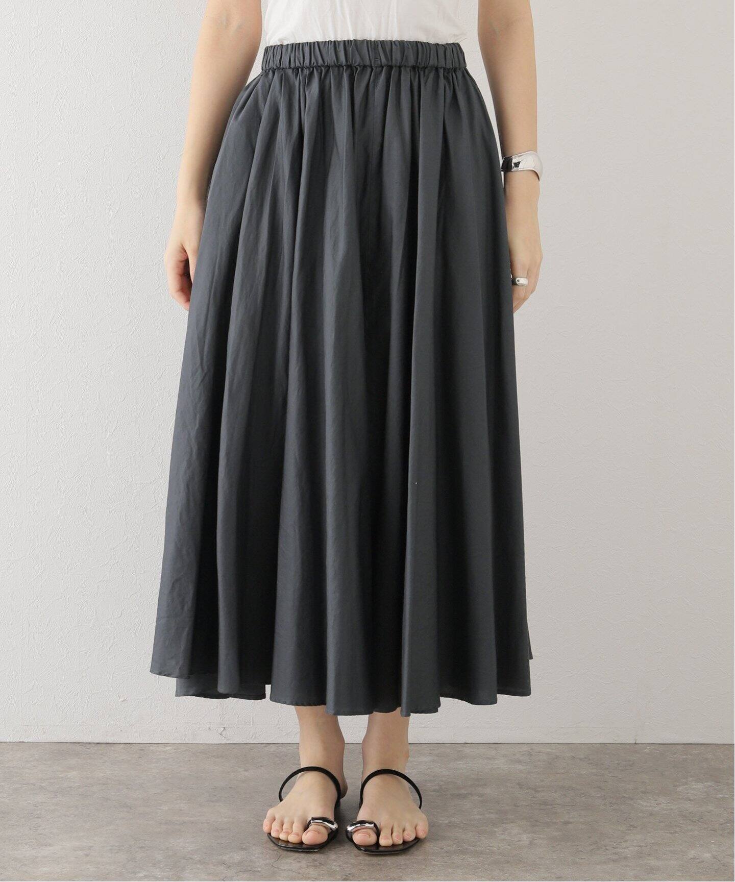 ATON / エイトン】MICRO COTTON SATEN GATHERED SKIRT（ロング・マキシ 