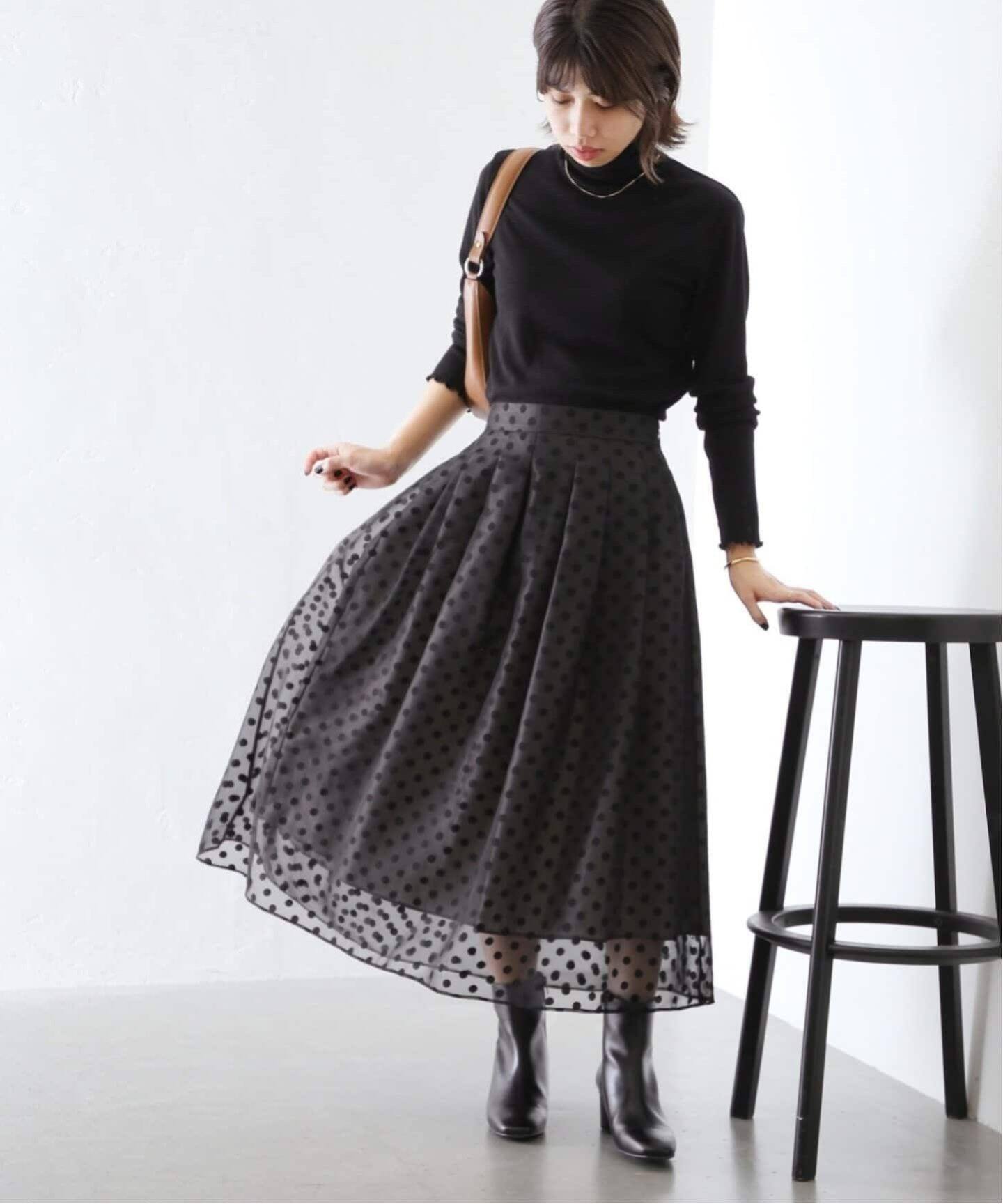 追加2》シアードットタックスカート（ロング・マキシ丈スカート）｜La  