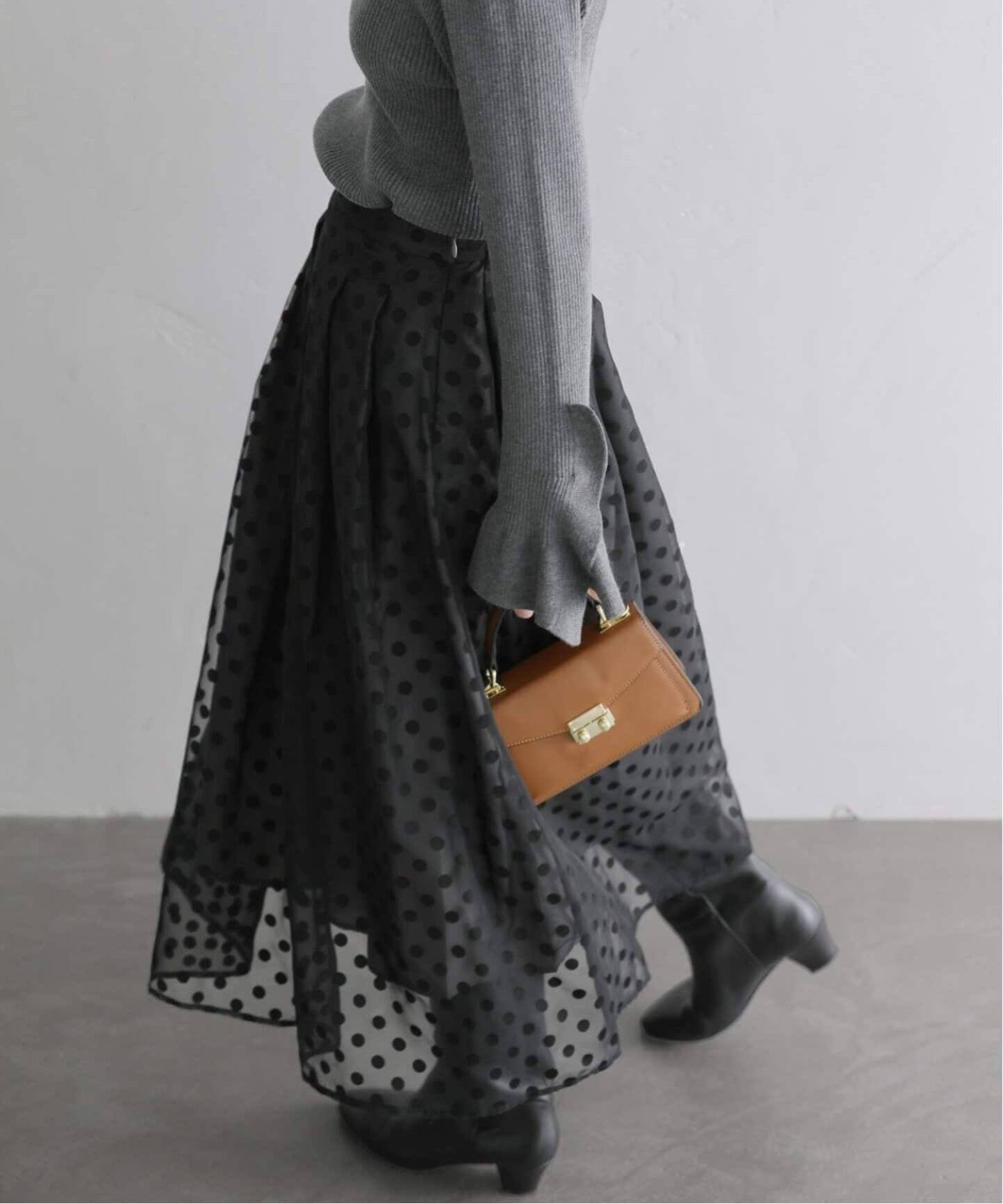 追加2》シアードットタックスカート（ロング・マキシ丈スカート）｜La  