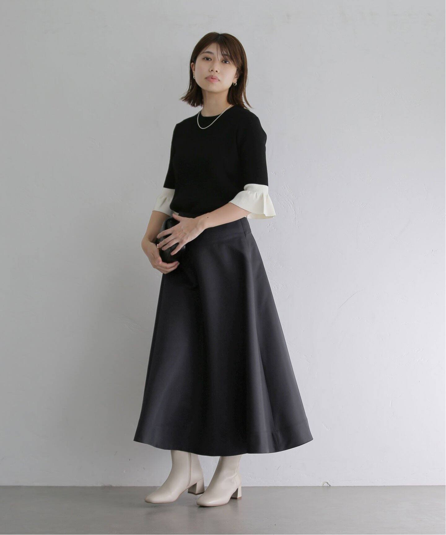 グログランフレアースカート（ロング・マキシ丈スカート）｜La  