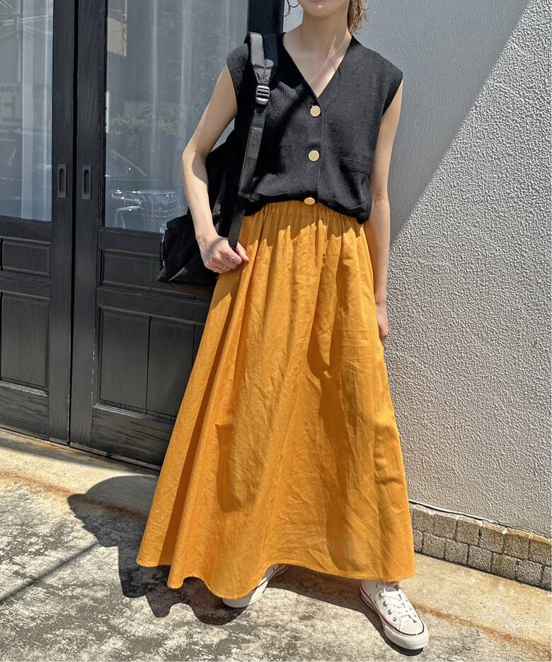 リネン混ギャザーフレアスカート（ロング・マキシ丈スカート）｜Spick  