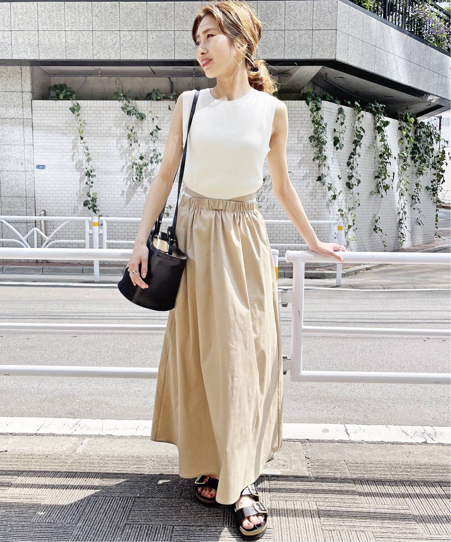 タイプライターベルトギャザースカート（ロング・マキシ丈スカート  