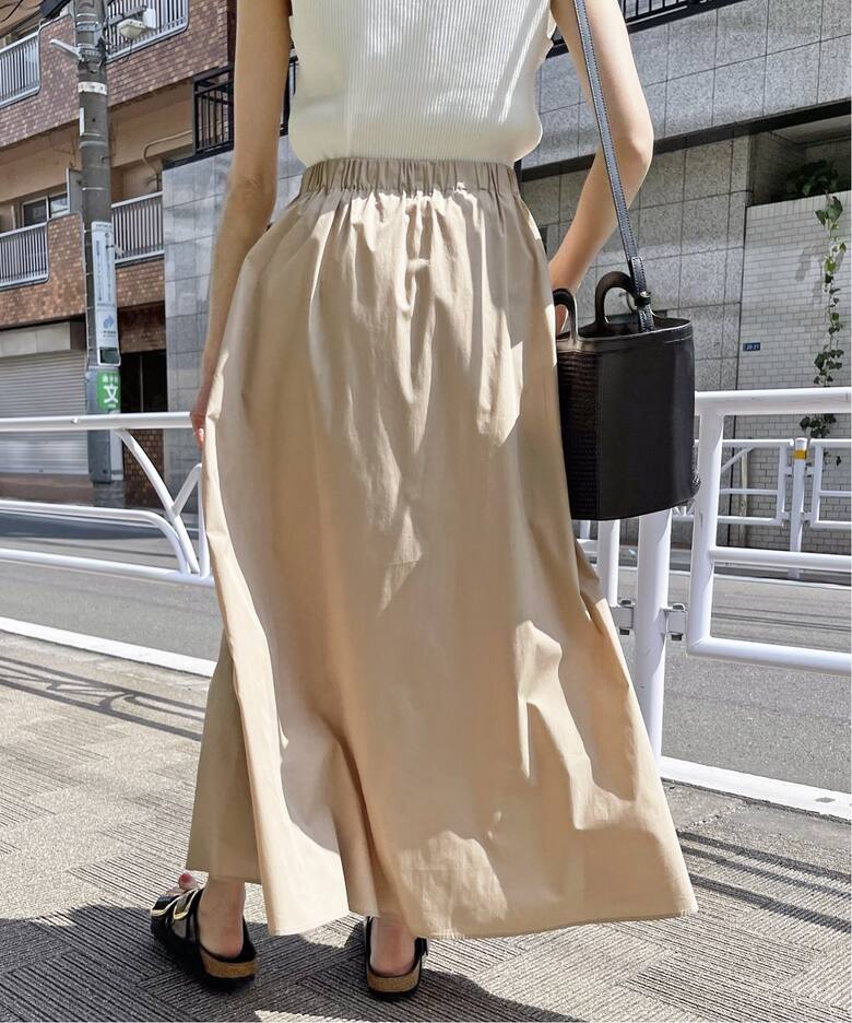 タイプライターベルトギャザースカート（ロング・マキシ丈スカート  