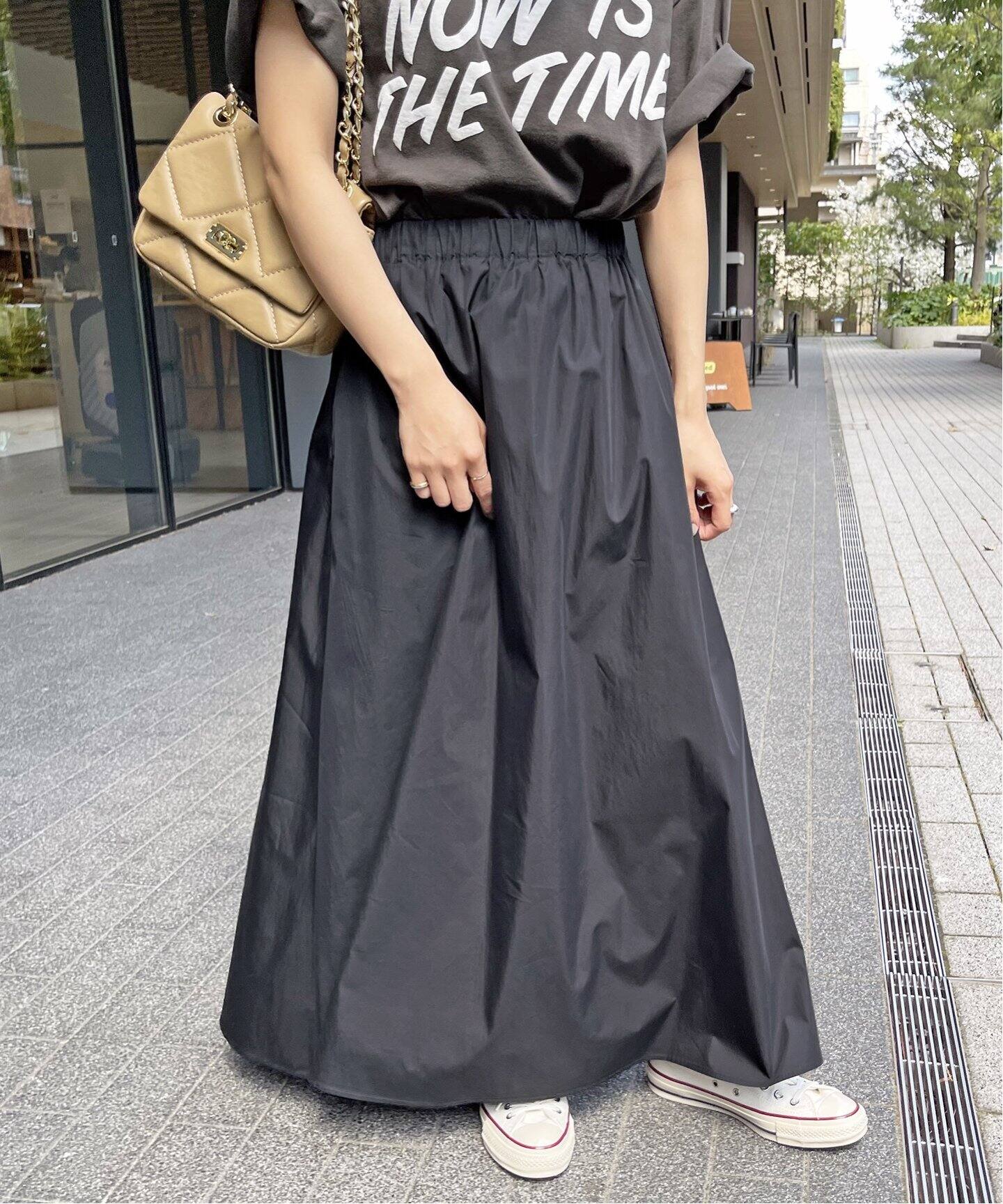 タイプライターベルトギャザースカート（ロング・マキシ丈スカート  