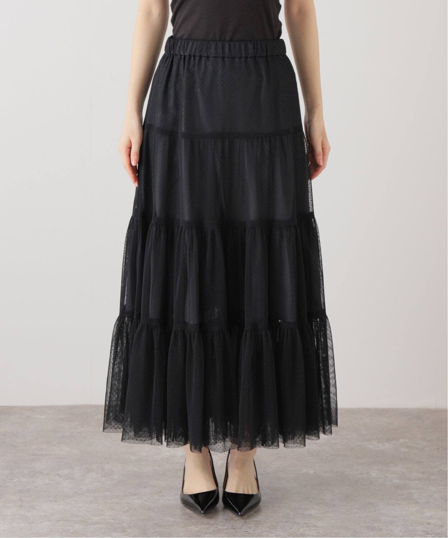 チュールドットティアードスカート（ロング・マキシ丈スカート  