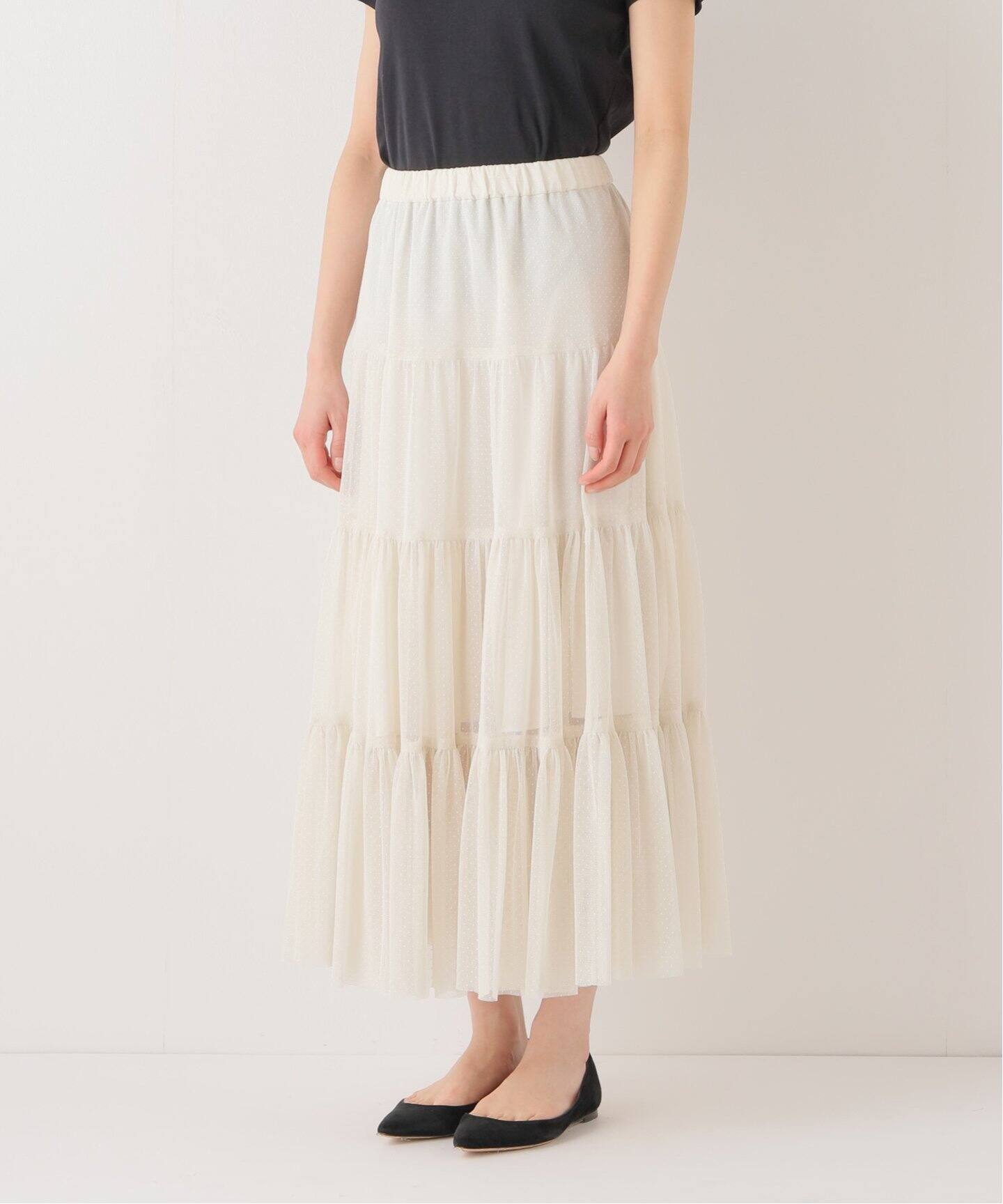 チュールドットティアードスカート（ロング・マキシ丈スカート  
