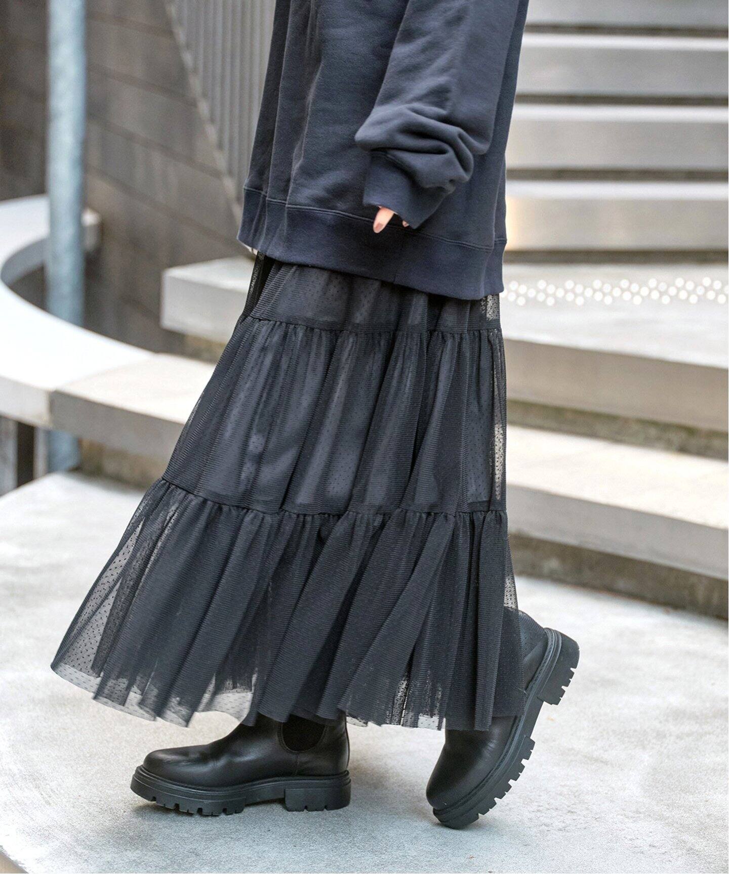 チュールドットティアードスカート（ロング・マキシ丈スカート  