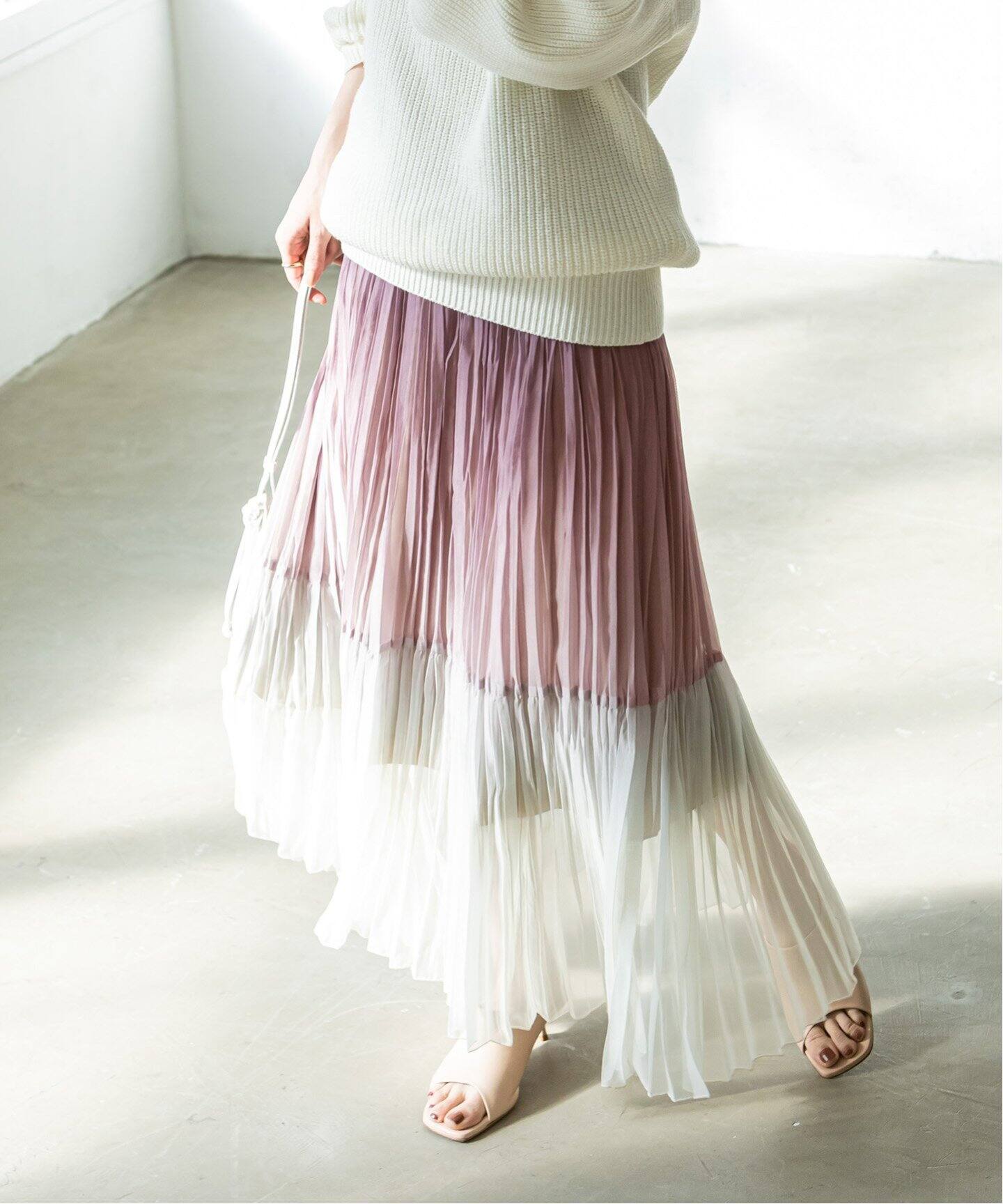 フラワーペタルグラデーションスカート（ロング・マキシ丈スカート  