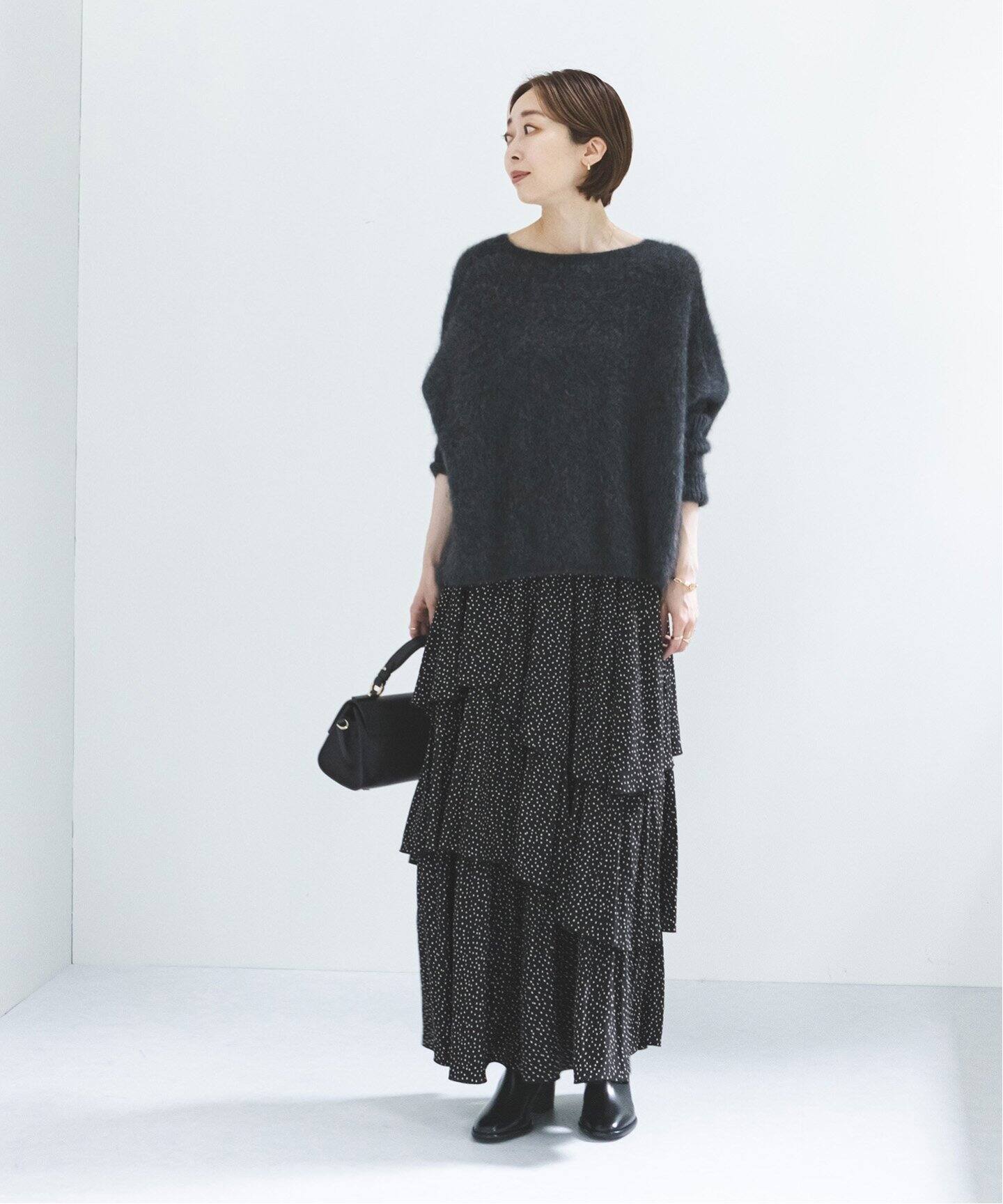 ランダムドットティアードスカート（ロング・マキシ丈スカート  