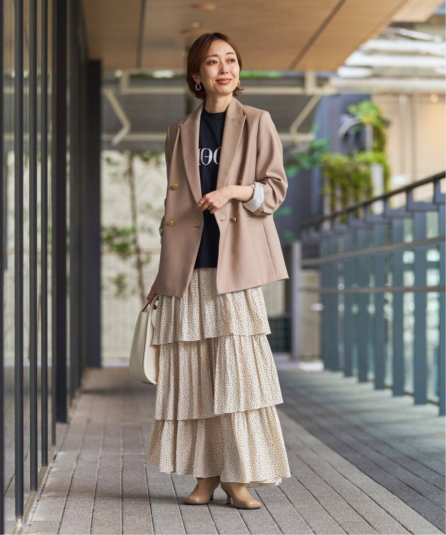 ランダムドットティアードスカート（ロング・マキシ丈スカート  