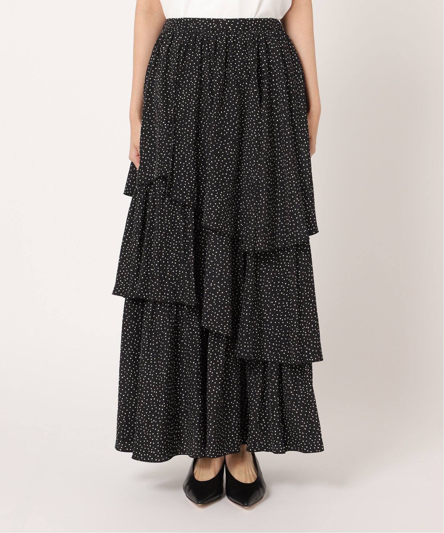 ランダムドットティアードスカート（ロング・マキシ丈スカート  