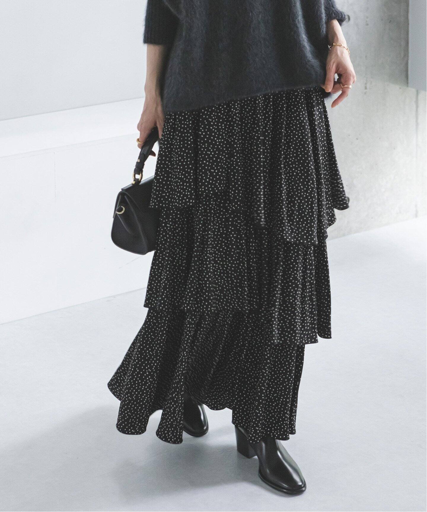 ランダムドットティアードスカート（ロング・マキシ丈スカート  