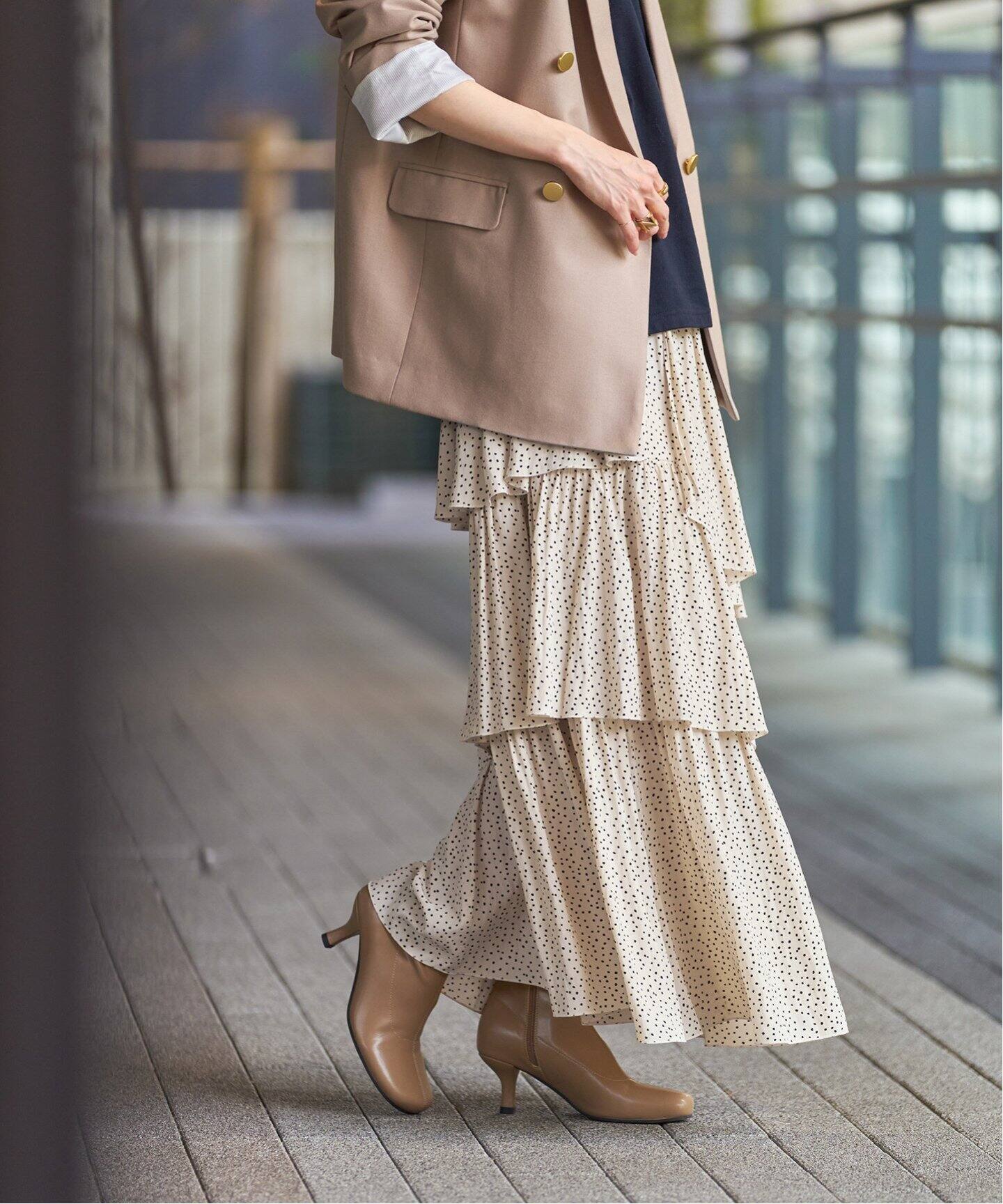 ランダムドットティアードスカート（ロング・マキシ丈スカート  