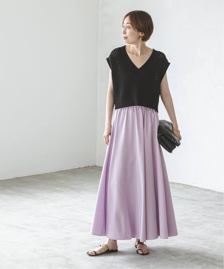 リネンライクフレアスカート（ロング・マキシ丈スカート）｜NOBLE  