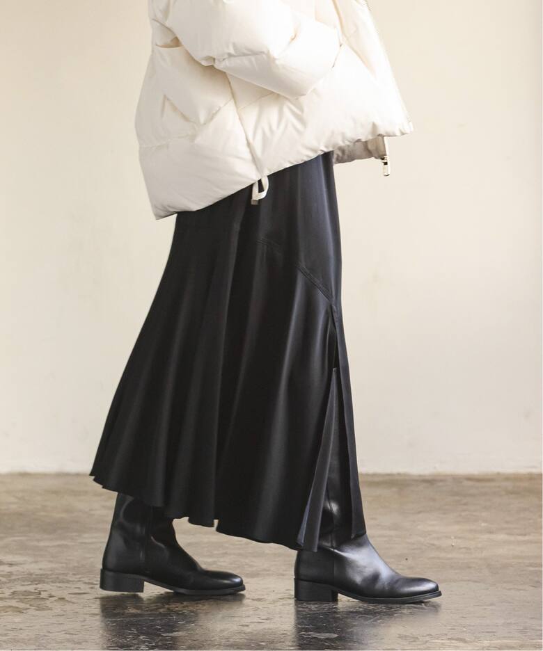 キュプラサテンギャザースリットスカート（ロング・マキシ丈スカート  