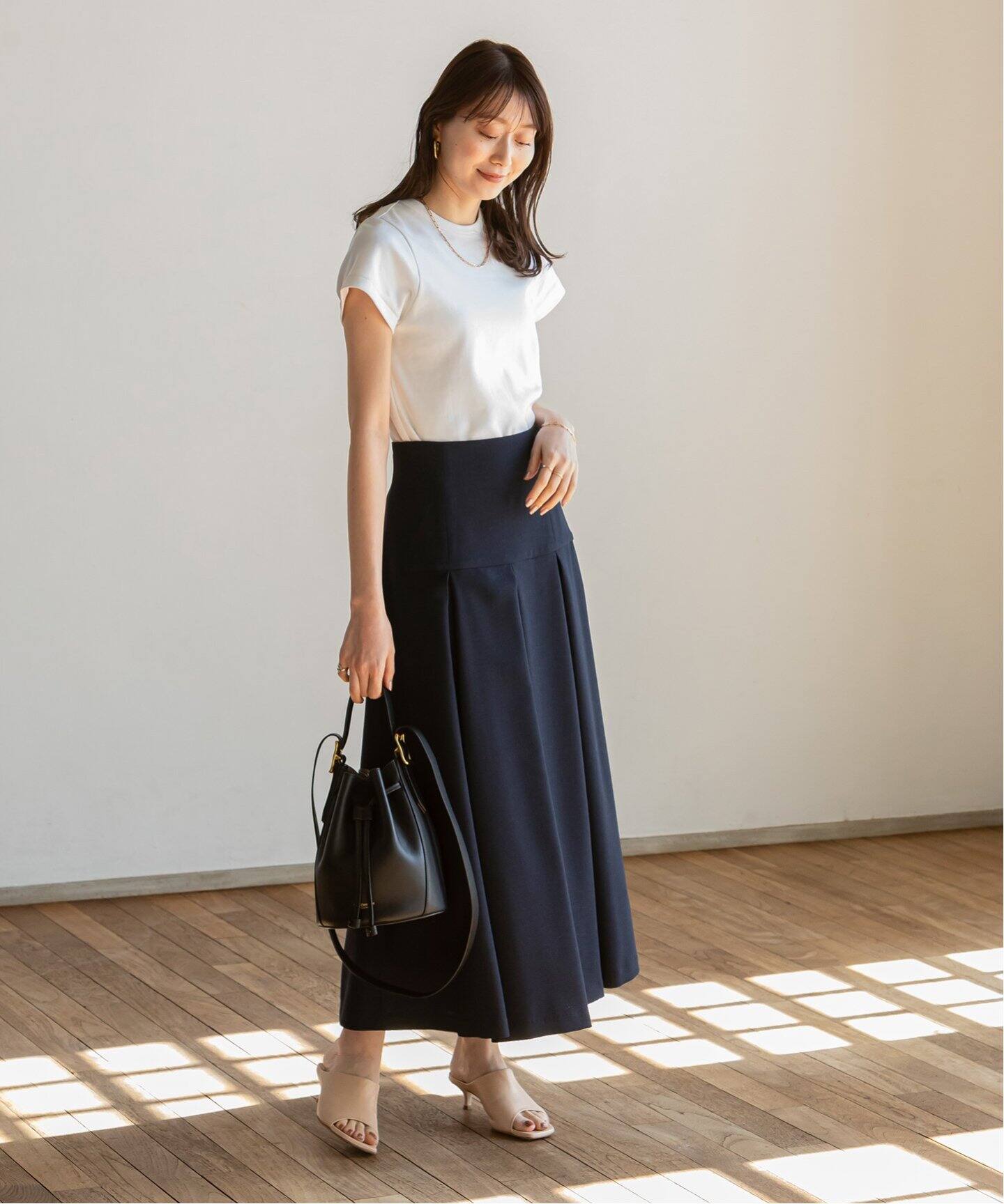 フロントパネルタックミディスカート（ロング・マキシ丈スカート  
